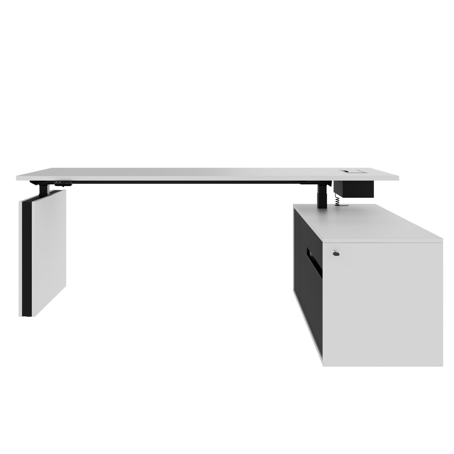 MOTION Desk a 2 motori con sideboard | Regolabile elettricamente in altezza, 2000 x 1800 mm, grigio perla