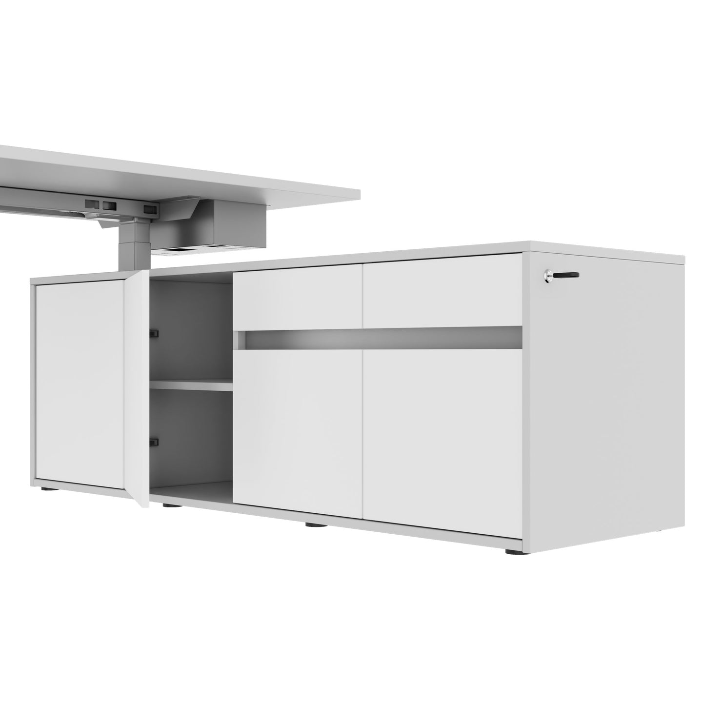 MOTION Desk a 2 motori con sideboard | Regolabile elettricamente in altezza, 2000 x 1800 mm, grigio perla
