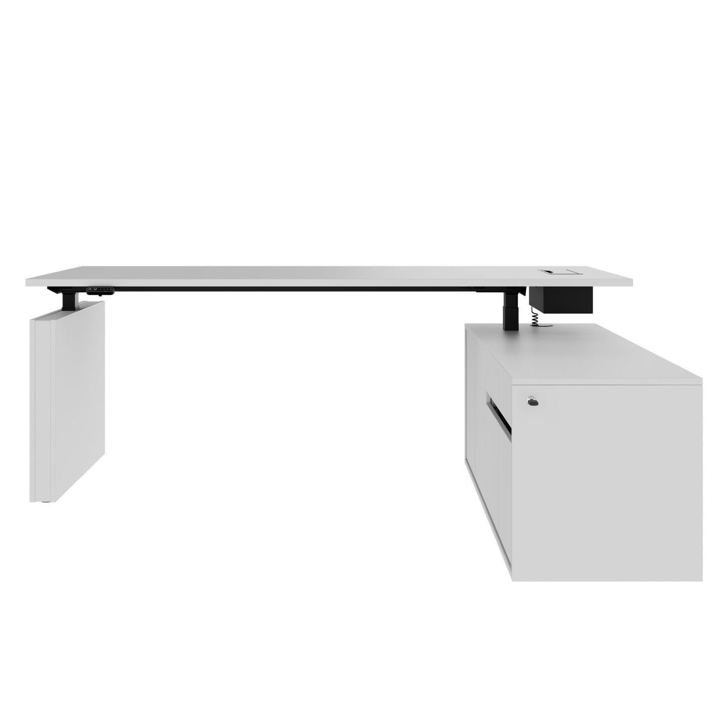MOTION Desk a 2 motori con sideboard | Regolabile elettricamente in altezza, 2000 x 1800 mm, grigio perla
