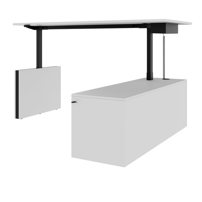 MOTION Desk a 2 motori con sideboard | Regolabile elettricamente in altezza, 2000 x 1800 mm, grigio perla