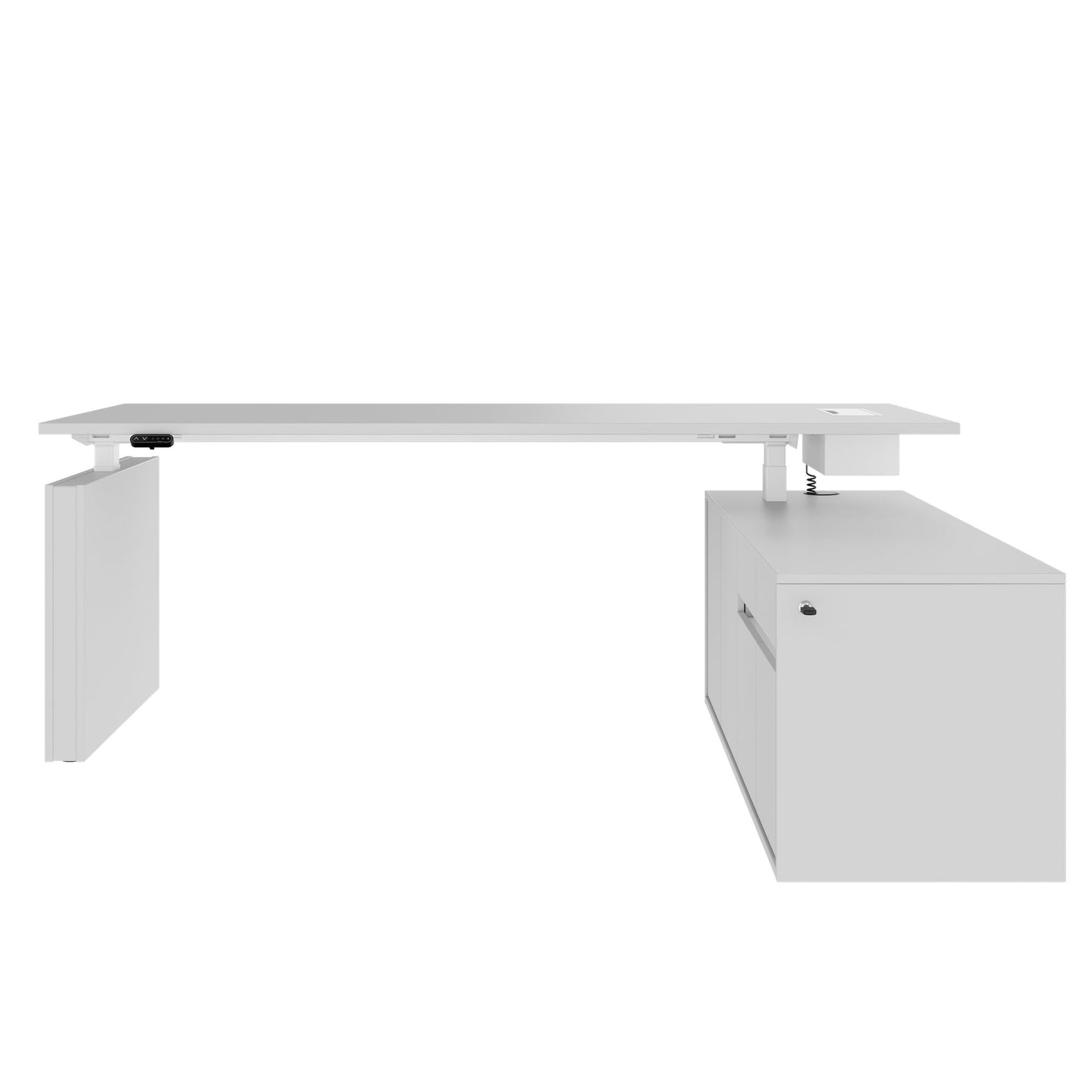 MOTION Desk a 2 motori con sideboard | Regolabile elettricamente in altezza, 2000 x 1800 mm, grigio perla
