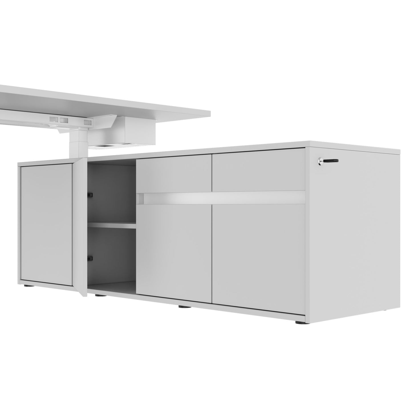 MOTION Desk a 2 motori con sideboard | Regolabile elettricamente in altezza, 2000 x 1800 mm, grigio perla