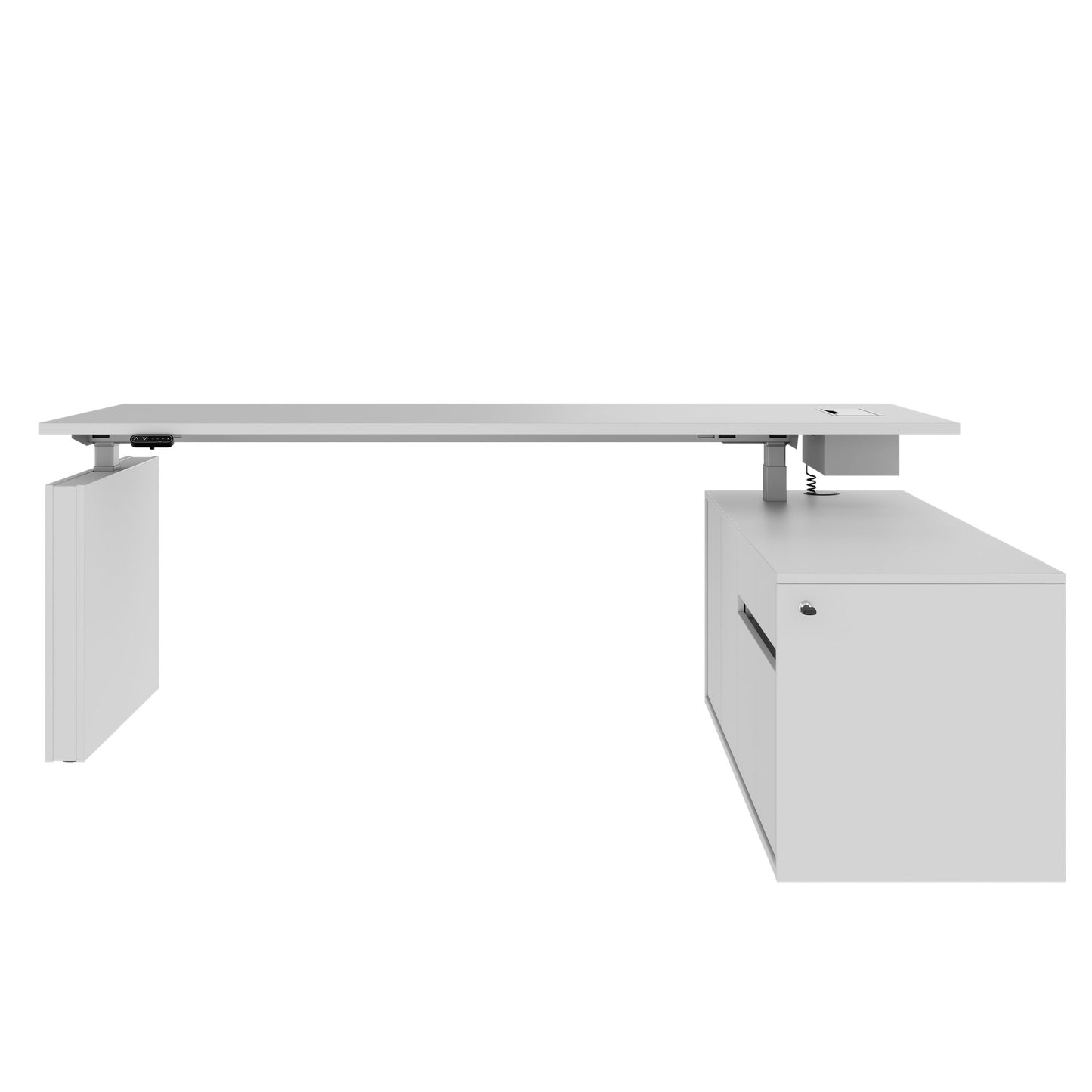 MOTION 2-Motoren-Schreibtisch mit Sideboard | Elektrisch höhenverstellbar, 2000 x 1800 mm, Perlgrau