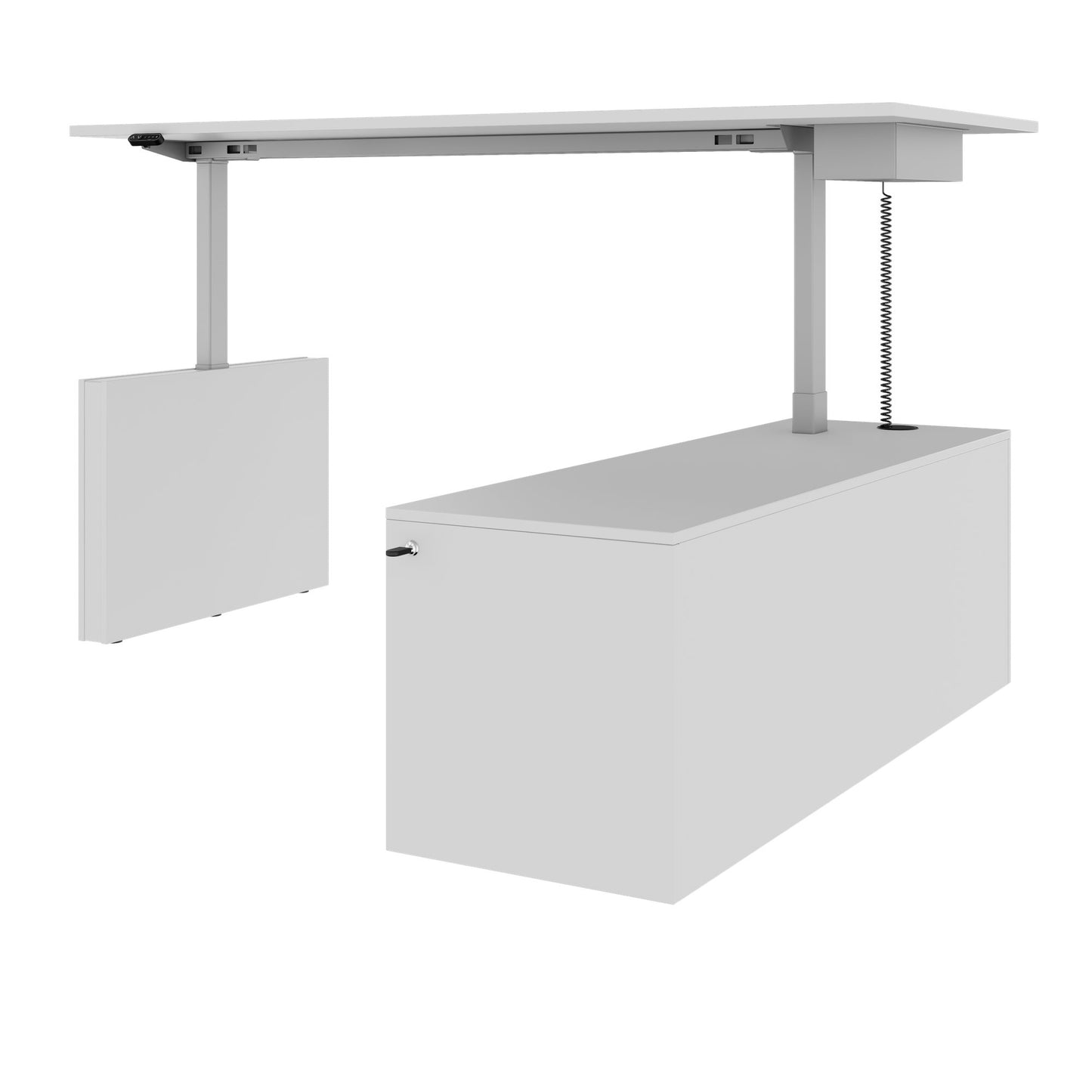 MOTION Desk a 2 motori con sideboard | Regolabile elettricamente in altezza, 2000 x 1800 mm, grigio perla