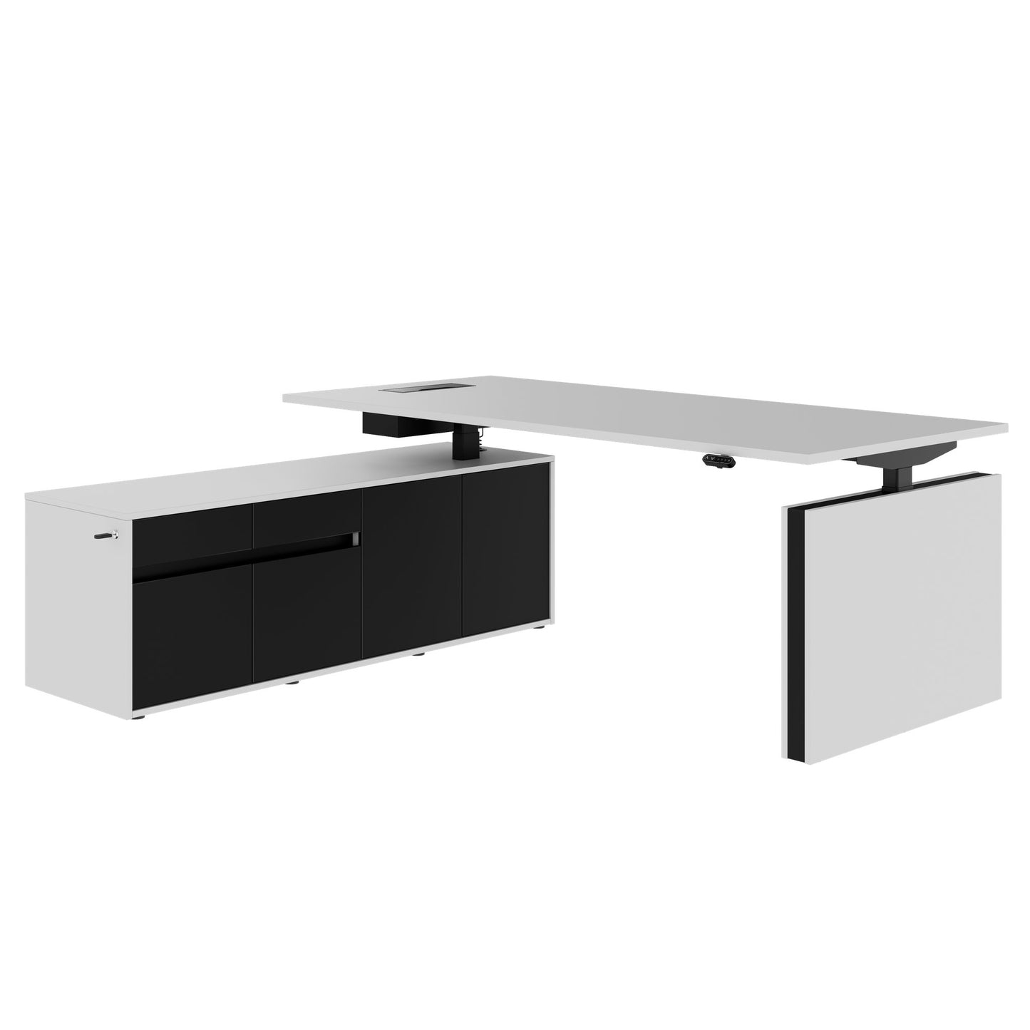 MOTION Desk a 2 motori con sideboard | Regolabile elettricamente in altezza, 2000 x 1800 mm, grigio perla