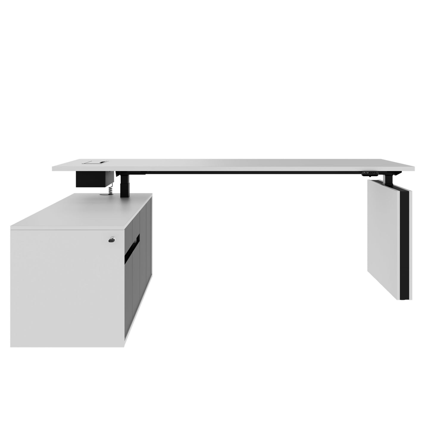 MOTION Desk a 2 motori con sideboard | Regolabile elettricamente in altezza, 2000 x 1800 mm, grigio perla