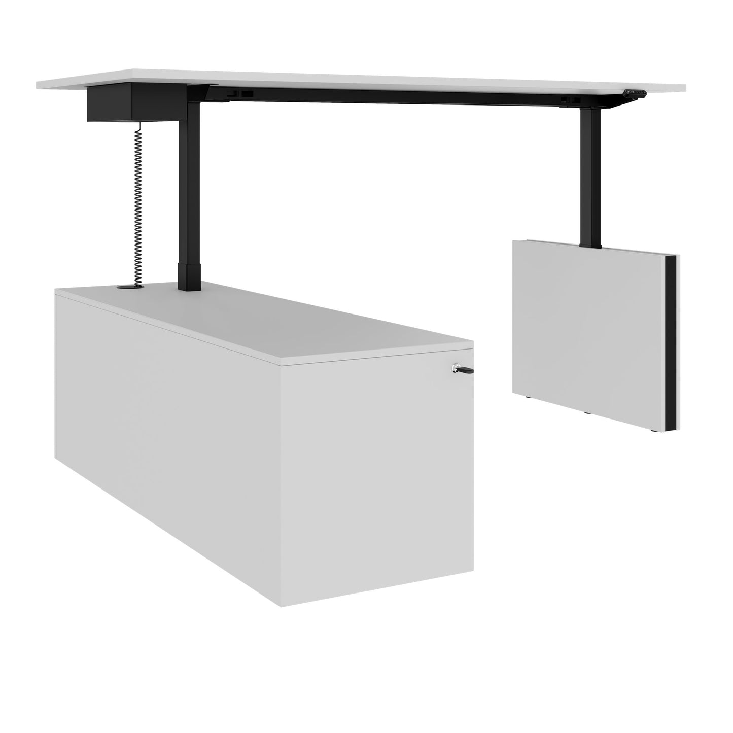 MOTION Desk a 2 motori con sideboard | Regolabile elettricamente in altezza, 2000 x 1800 mm, grigio perla