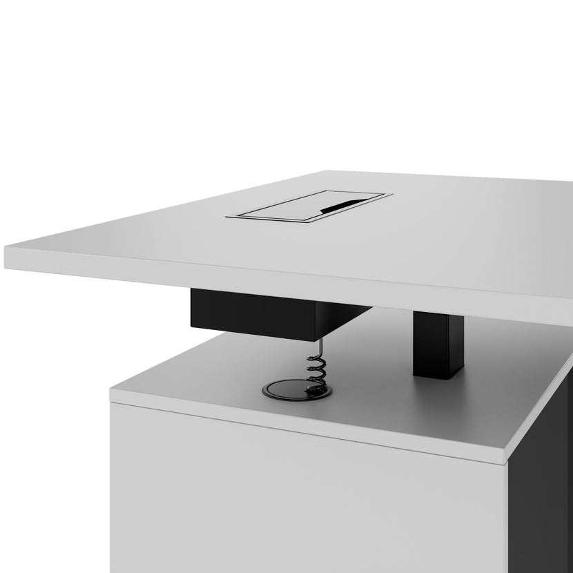 MOTION Desk a 2 motori con sideboard | Regolabile elettricamente in altezza, 2000 x 1800 mm, grigio perla
