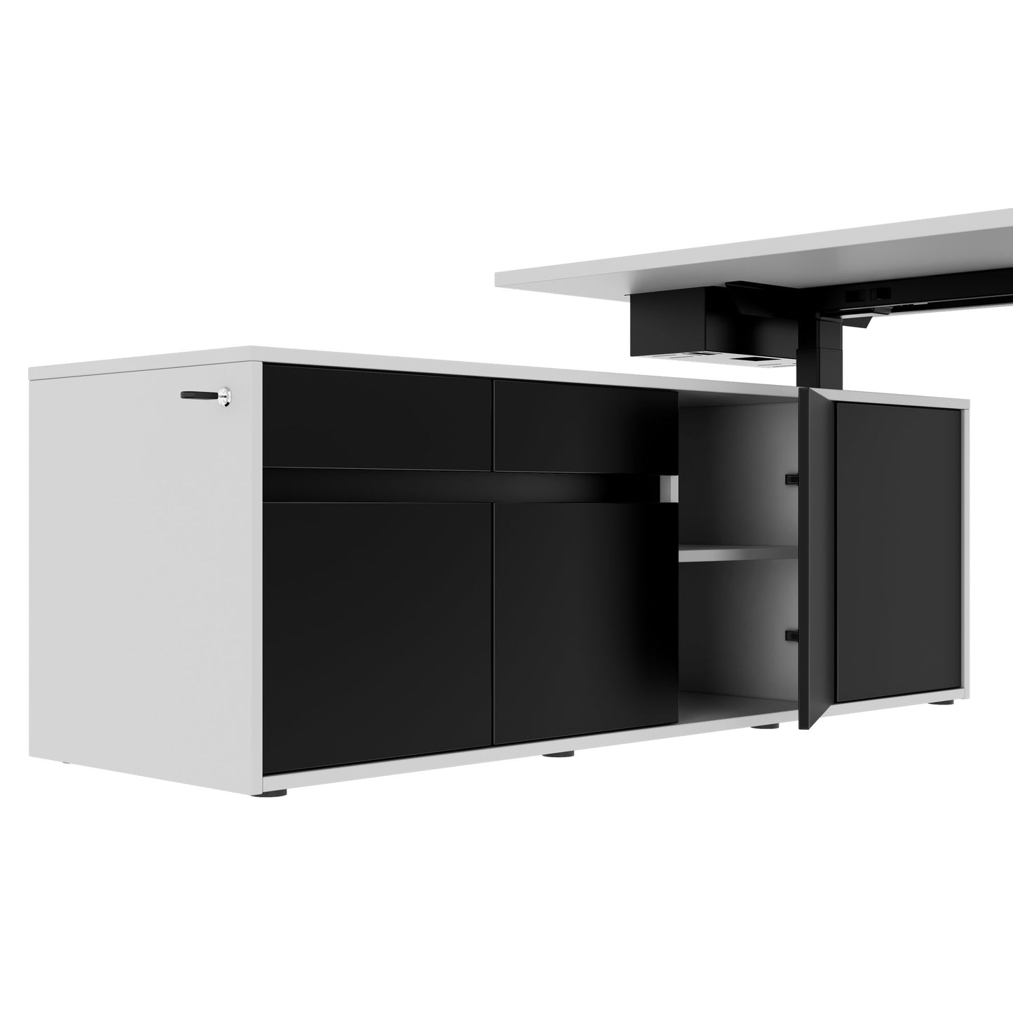 MOTION Desk a 2 motori con sideboard | Regolabile elettricamente in altezza, 2000 x 1800 mm, grigio perla