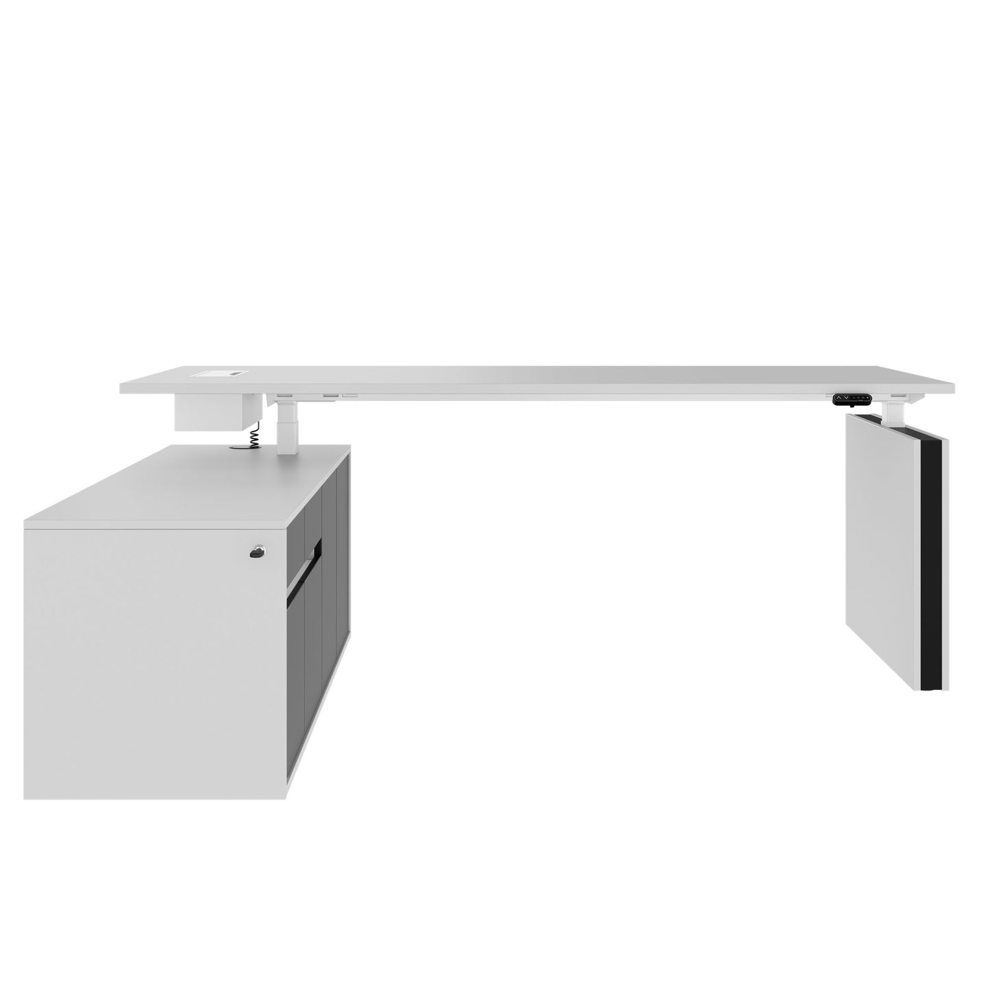 MOTION Desk a 2 motori con sideboard | Regolabile elettricamente in altezza, 2000 x 1800 mm, grigio perla