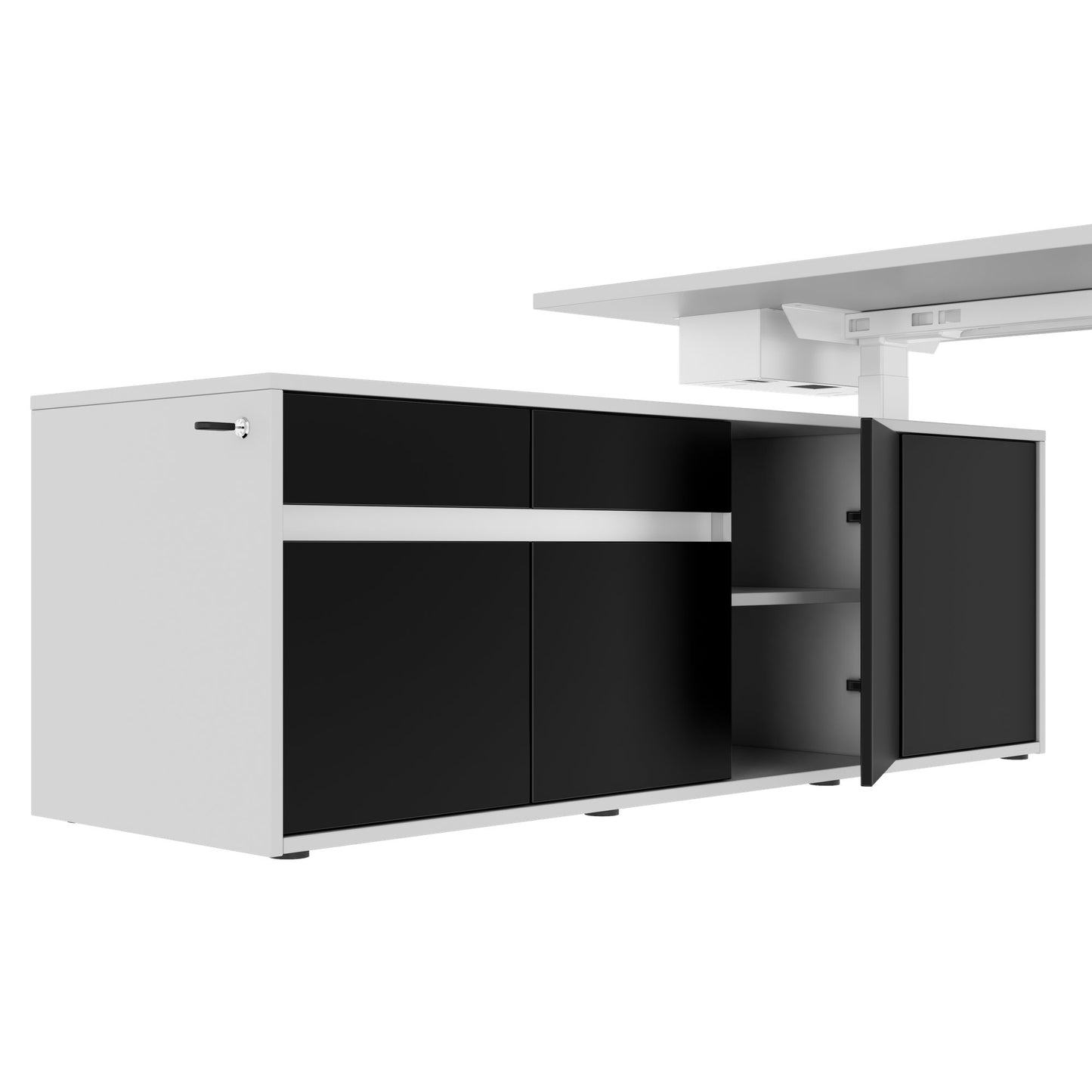 MOTION Desk a 2 motori con sideboard | Regolabile elettricamente in altezza, 2000 x 1800 mm, grigio perla
