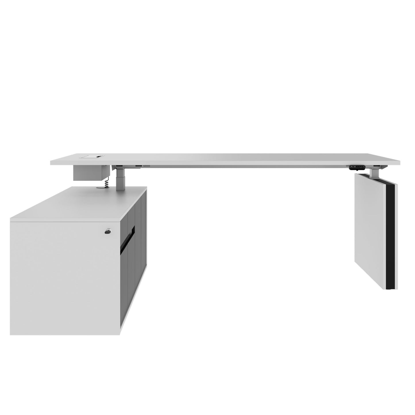 MOTION Desk a 2 motori con sideboard | Regolabile elettricamente in altezza, 2000 x 1800 mm, grigio perla