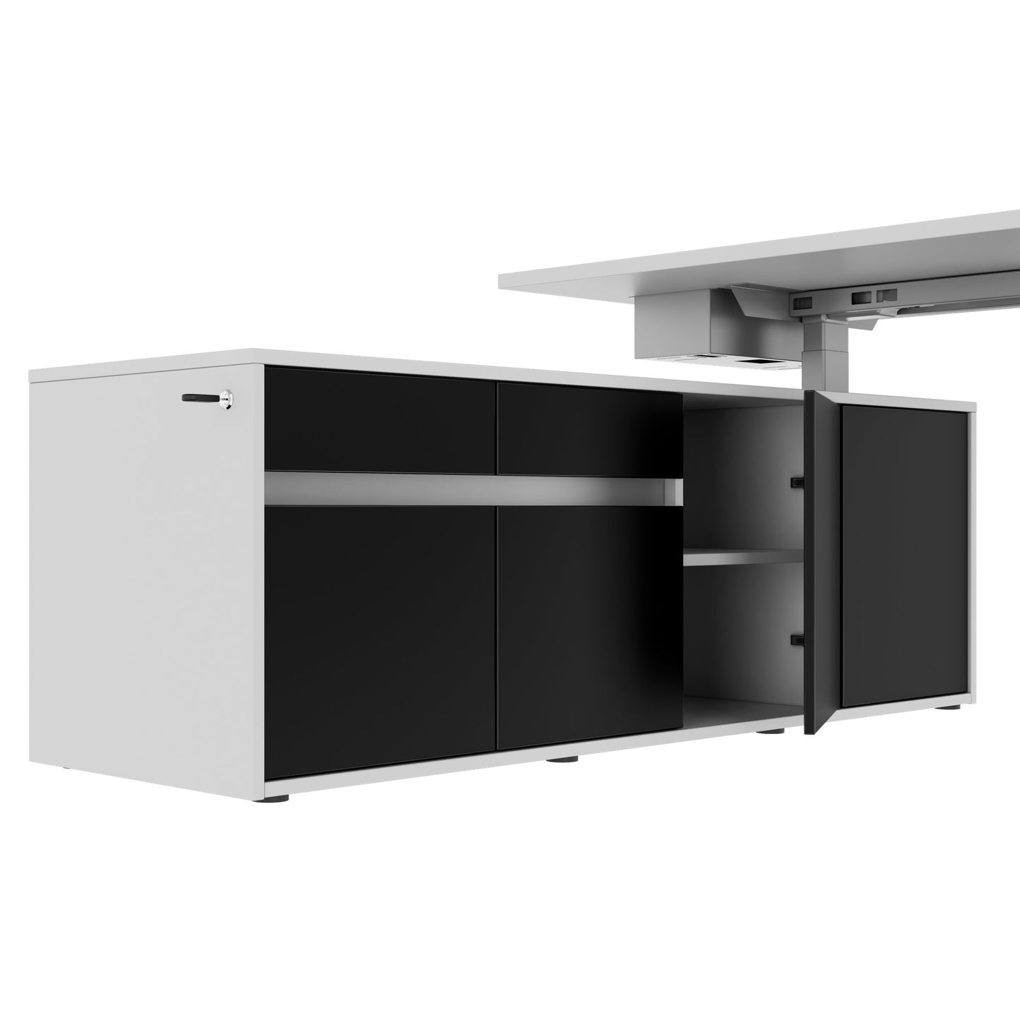 MOTION Desk a 2 motori con sideboard | Regolabile elettricamente in altezza, 2000 x 1800 mm, grigio perla