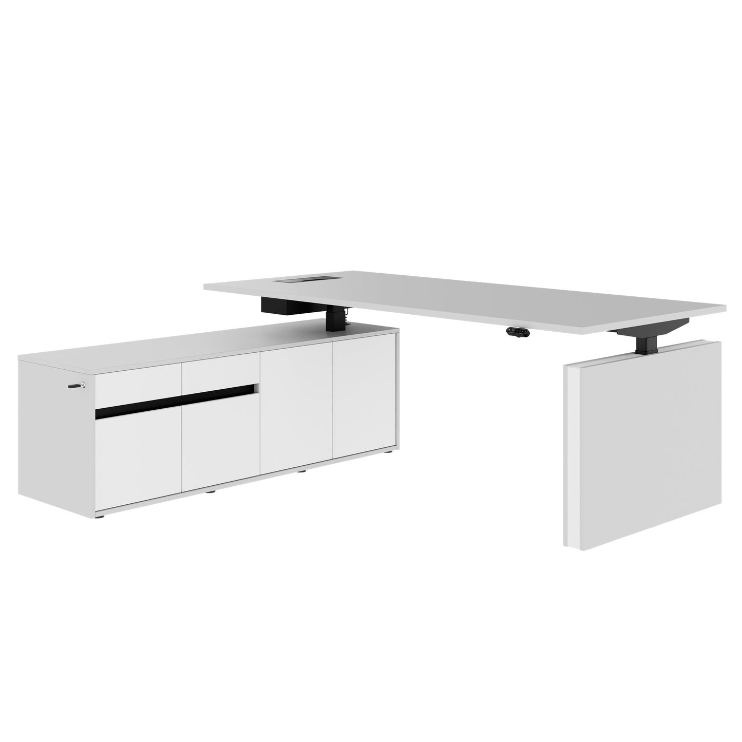 MOTION Desk a 2 motori con sideboard | Regolabile elettricamente in altezza, 2000 x 1800 mm, grigio perla