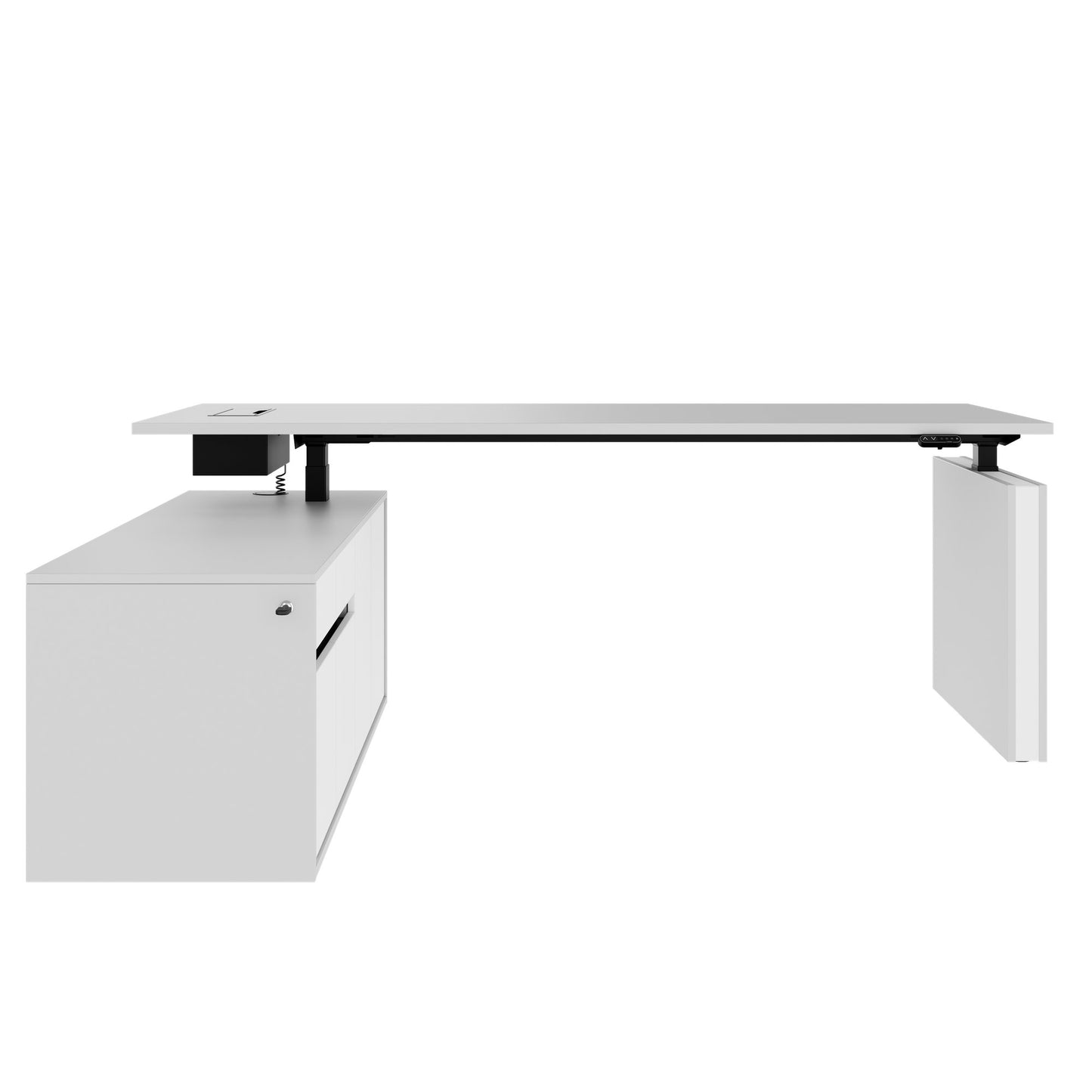 MOTION Desk a 2 motori con sideboard | Regolabile elettricamente in altezza, 2000 x 1800 mm, grigio perla