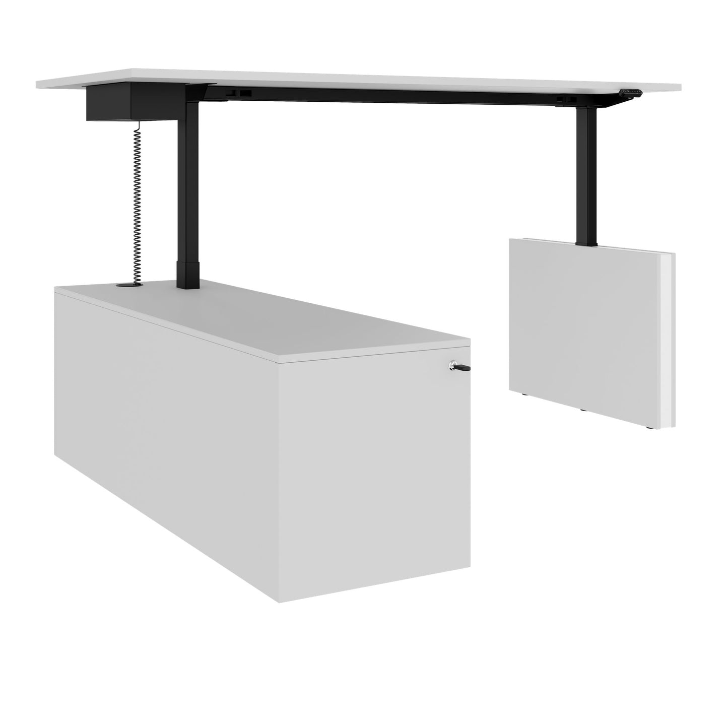 MOTION Desk a 2 motori con sideboard | Regolabile elettricamente in altezza, 2000 x 1800 mm, grigio perla