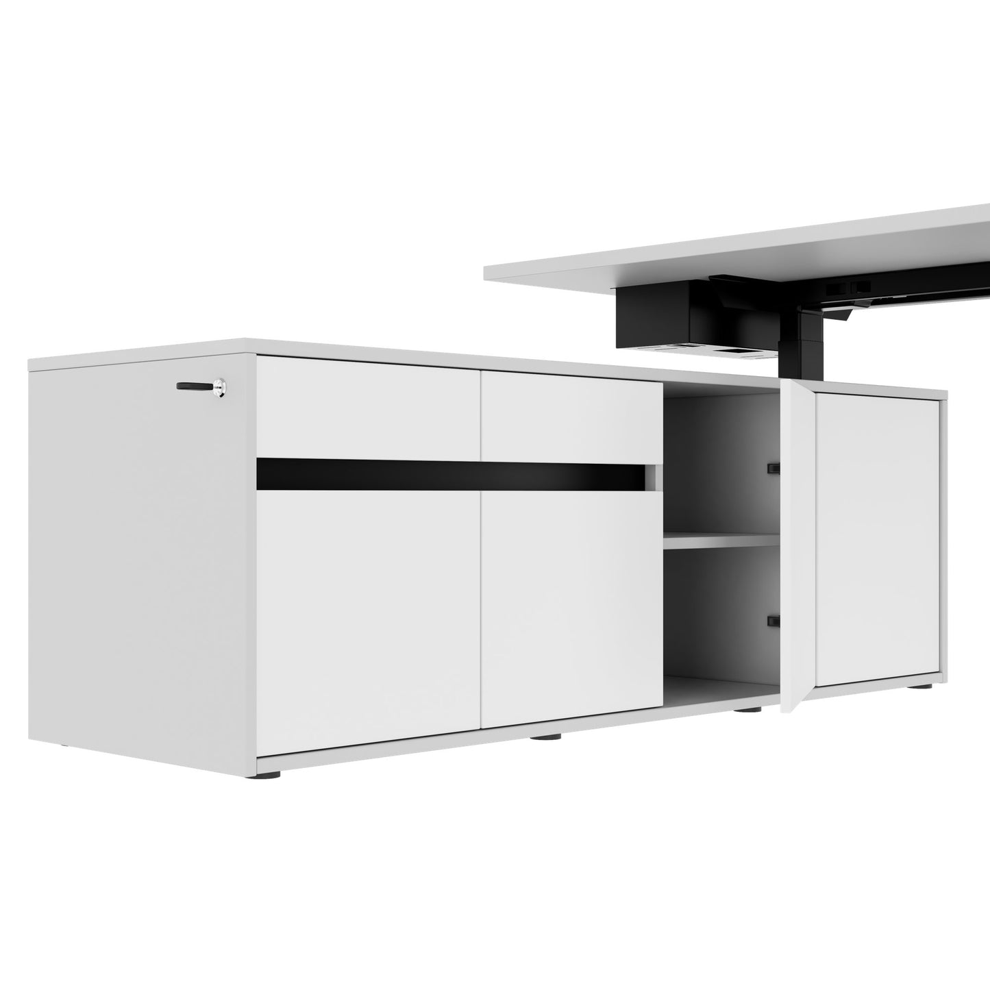MOTION Desk a 2 motori con sideboard | Regolabile elettricamente in altezza, 2000 x 1800 mm, grigio perla