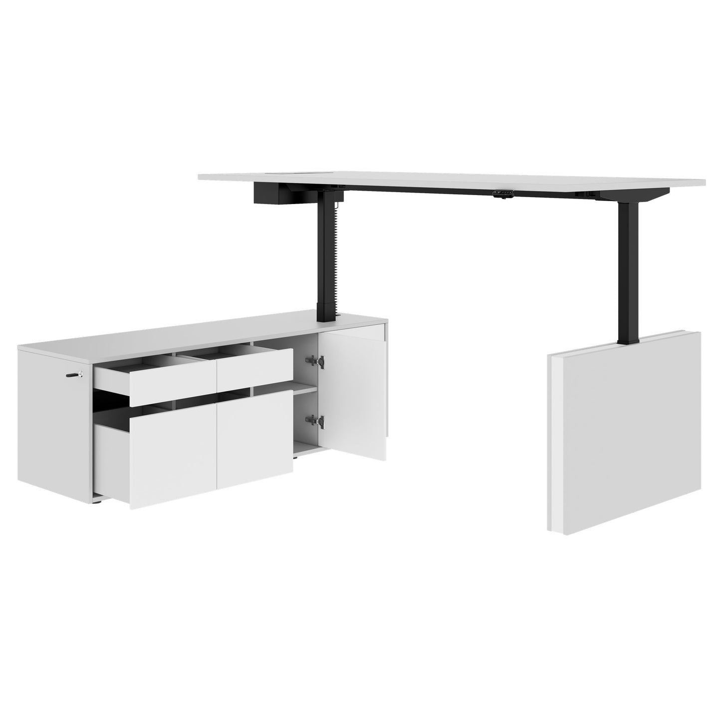 MOTION Desk a 2 motori con sideboard | Regolabile elettricamente in altezza, 2000 x 1800 mm, grigio perla