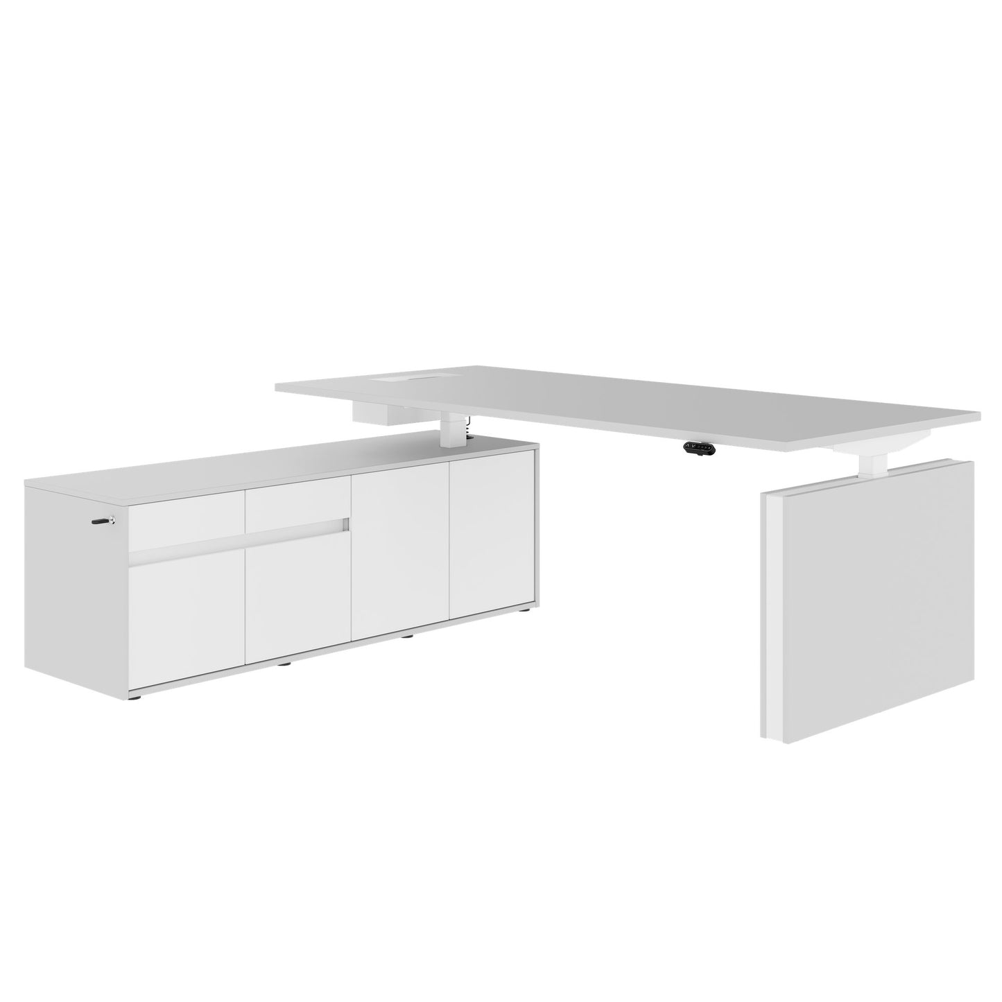 MOTION Desk a 2 motori con sideboard | Regolabile elettricamente in altezza, 2000 x 1800 mm, grigio perla
