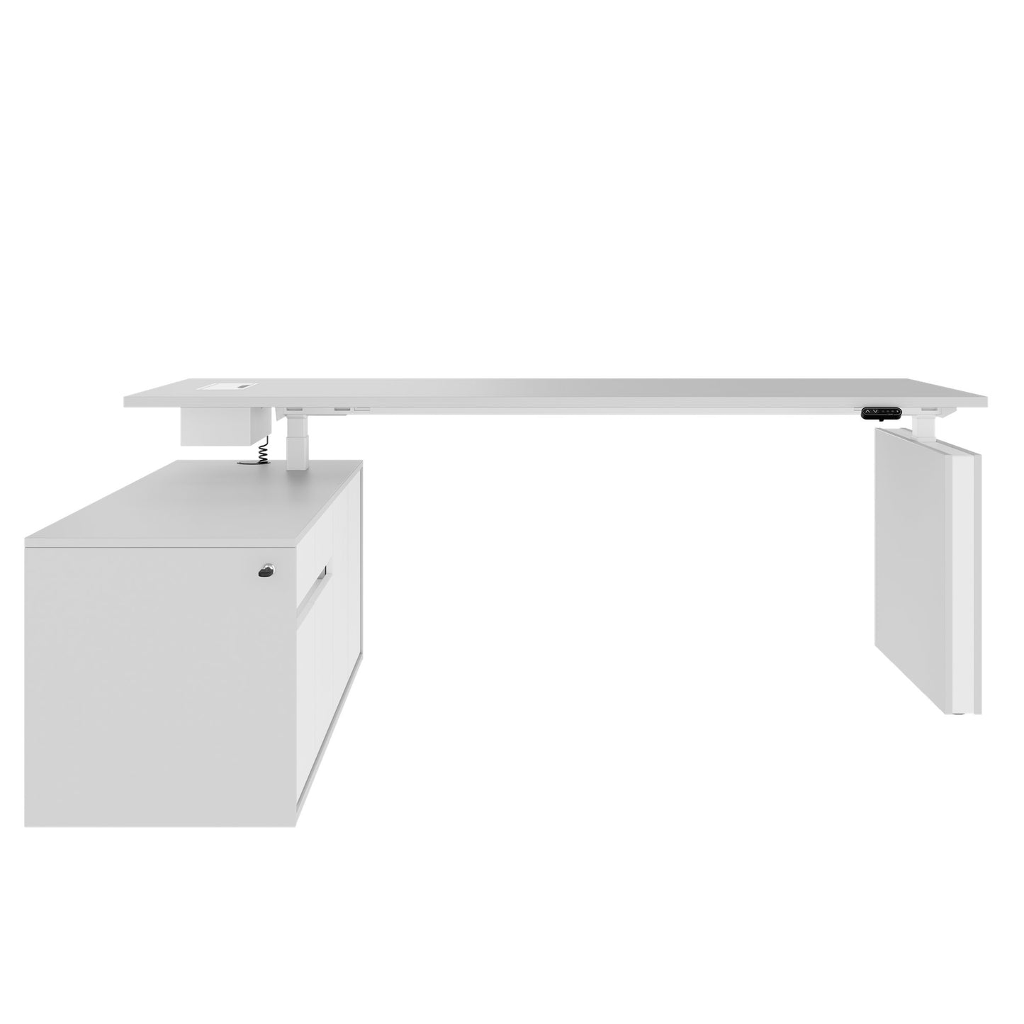MOTION Desk a 2 motori con sideboard | Regolabile elettricamente in altezza, 2000 x 1800 mm, grigio perla