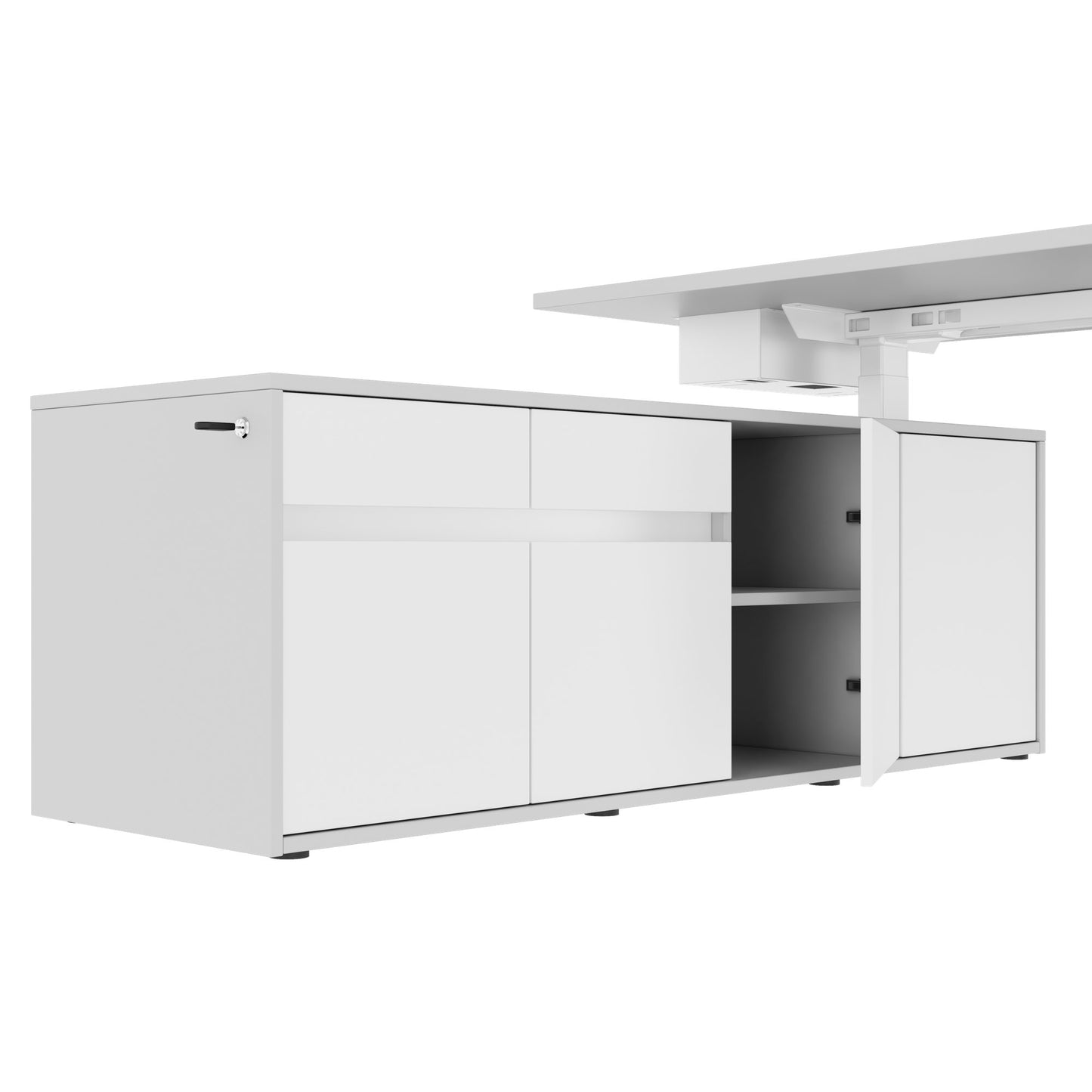 MOTION Desk a 2 motori con sideboard | Regolabile elettricamente in altezza, 2000 x 1800 mm, grigio perla