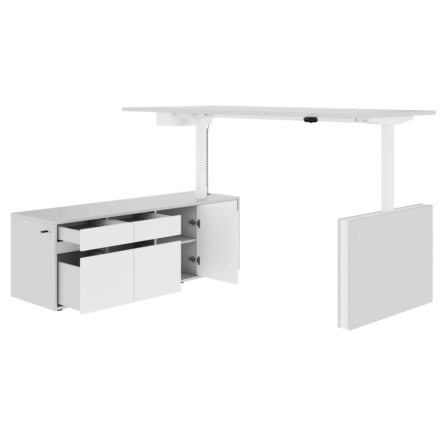 MOTION Desk a 2 motori con sideboard | Regolabile elettricamente in altezza, 2000 x 1800 mm, grigio perla