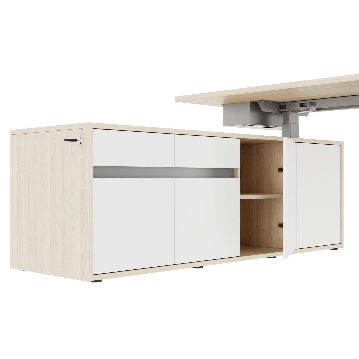 MOTION 2-Motoren-Schreibtisch mit Sideboard | Elektrisch höhenverstellbar, 2000 x 1800 mm, Sandesche