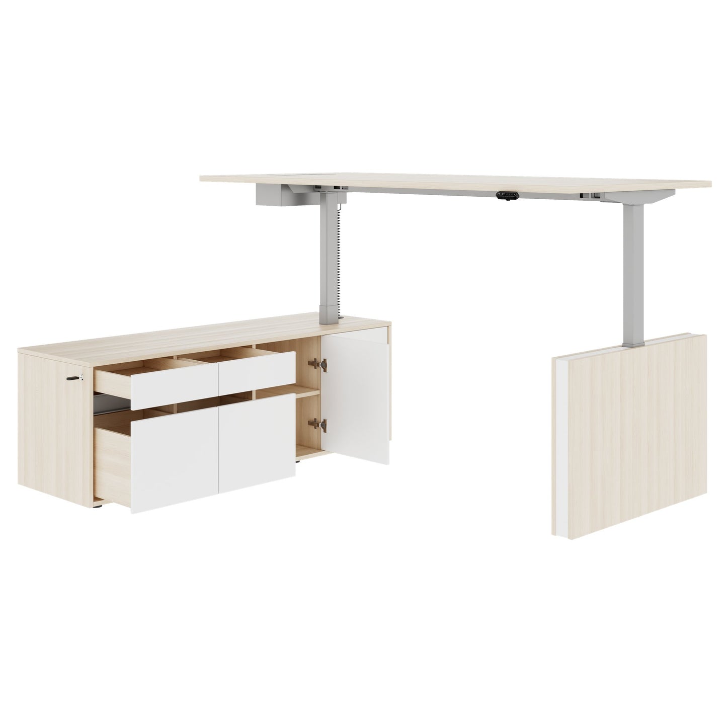 MOTION 2-Motoren-Schreibtisch mit Sideboard | Elektrisch höhenverstellbar, 2000 x 1800 mm, Sandesche