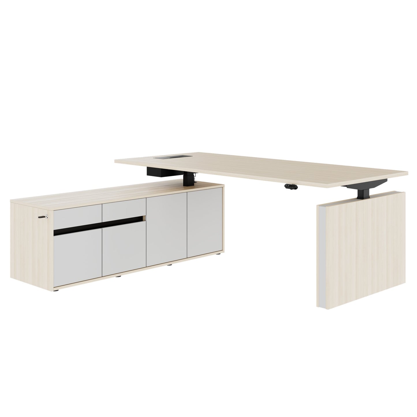 MOTION 2-Motoren-Schreibtisch mit Sideboard | Elektrisch höhenverstellbar, 2000 x 1800 mm, Sandesche