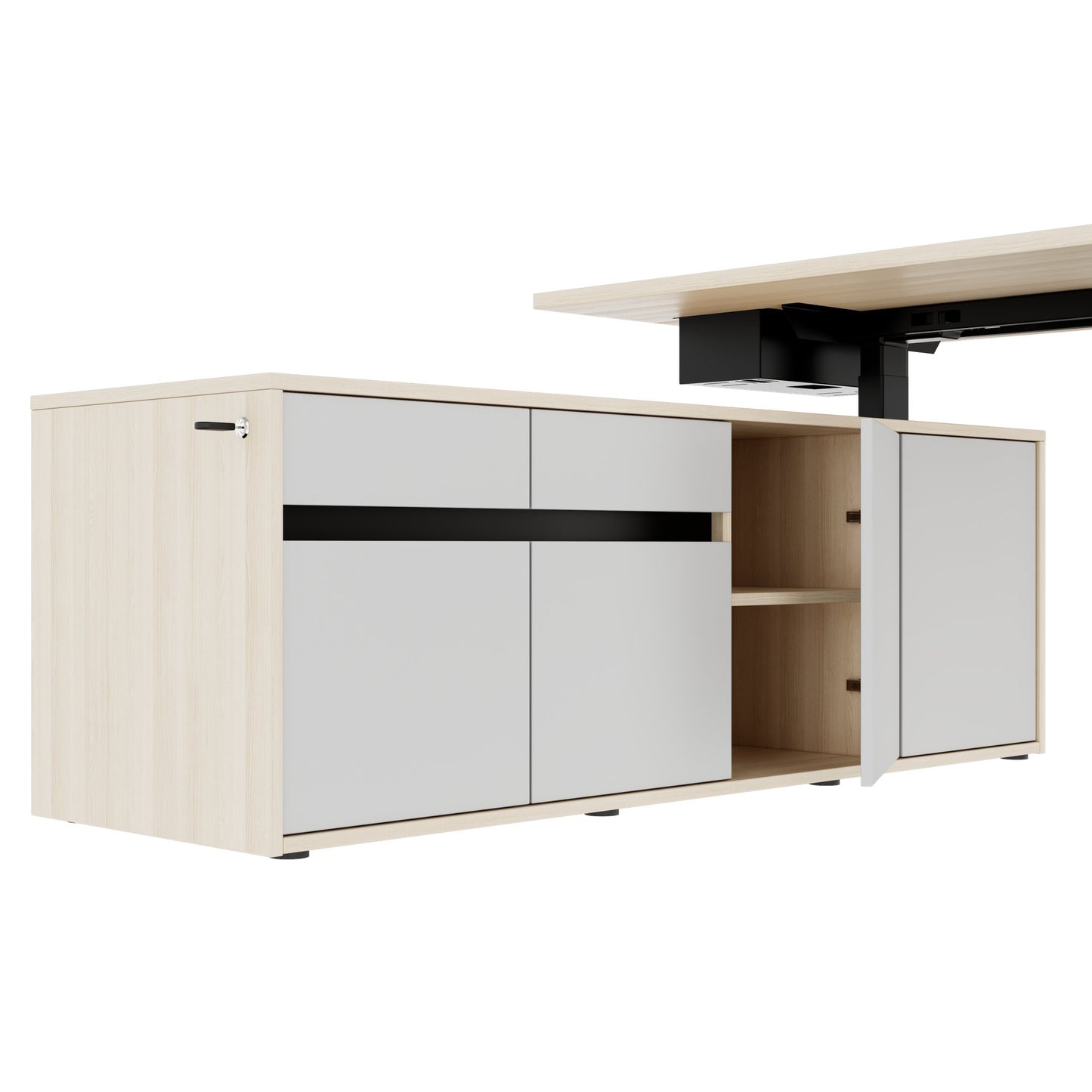 MOTION 2-Motoren-Schreibtisch mit Sideboard | Elektrisch höhenverstellbar, 2000 x 1800 mm, Sandesche