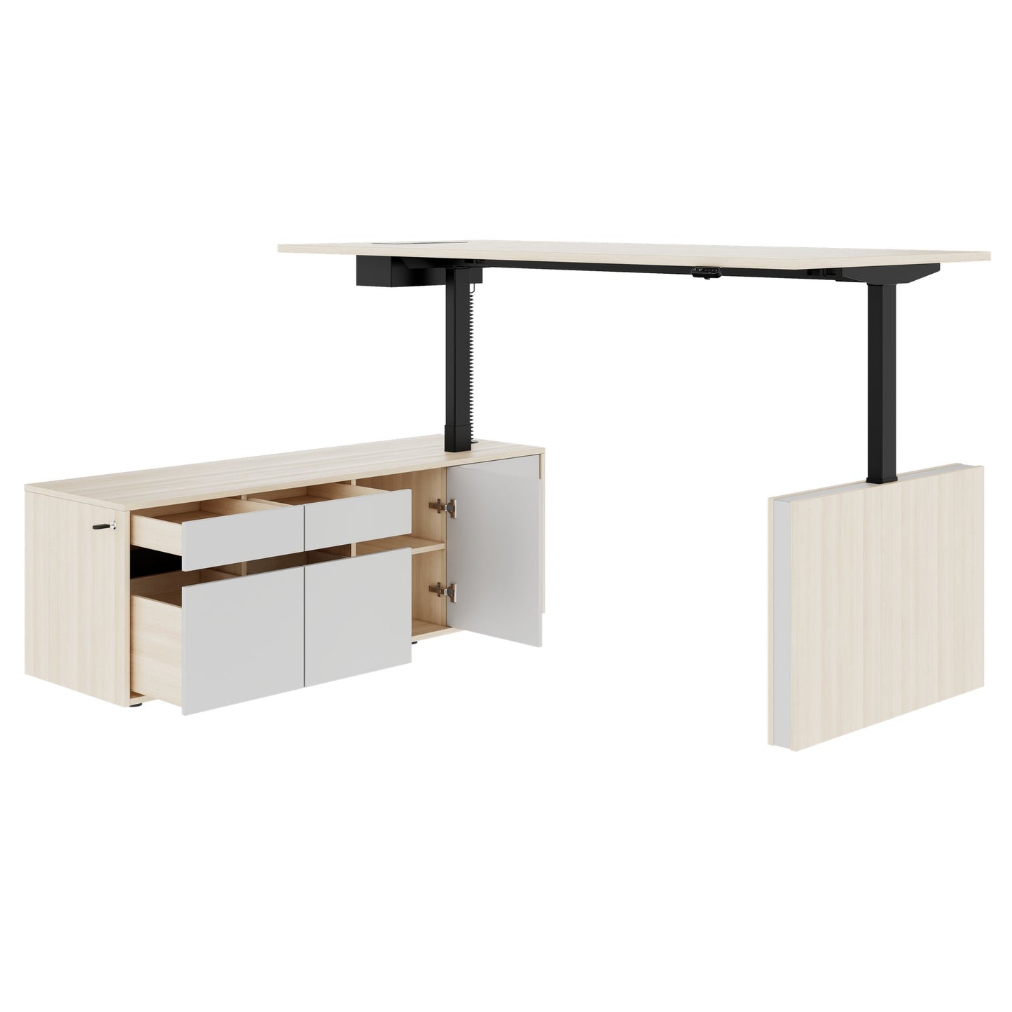 MOTION 2-Motoren-Schreibtisch mit Sideboard | Elektrisch höhenverstellbar, 2000 x 1800 mm, Sandesche