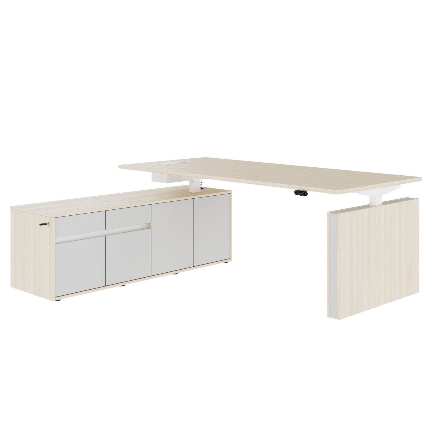 MOTION 2-Motoren-Schreibtisch mit Sideboard | Elektrisch höhenverstellbar, 2000 x 1800 mm, Sandesche