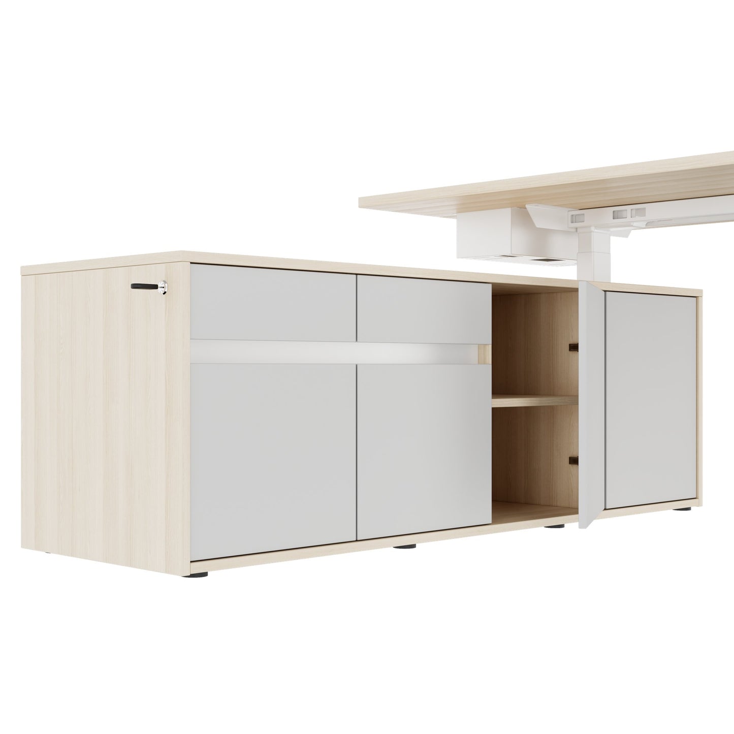 MOTION 2-Motoren-Schreibtisch mit Sideboard | Elektrisch höhenverstellbar, 2000 x 1800 mm, Sandesche