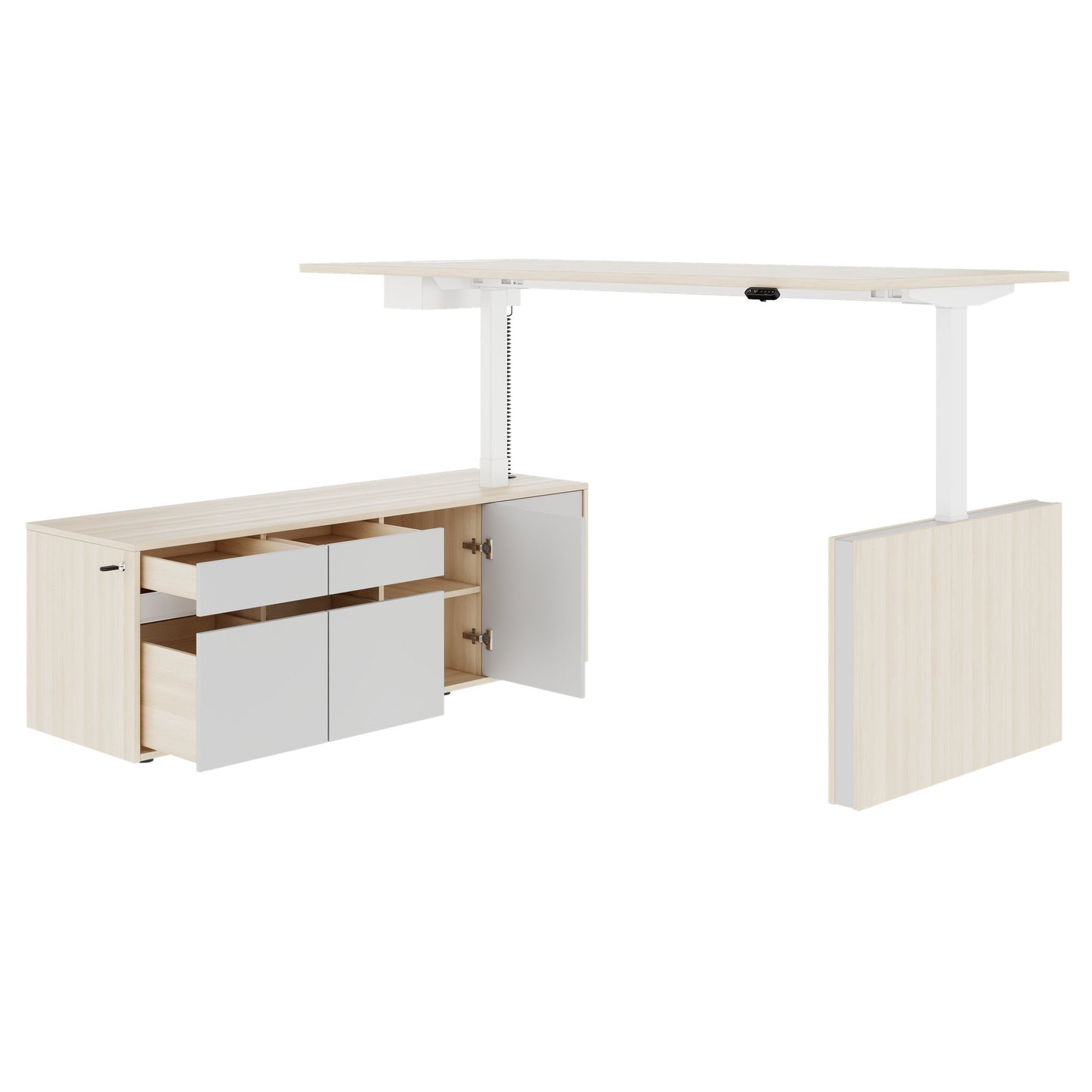 MOTION 2-Motoren-Schreibtisch mit Sideboard | Elektrisch höhenverstellbar, 2000 x 1800 mm, Sandesche