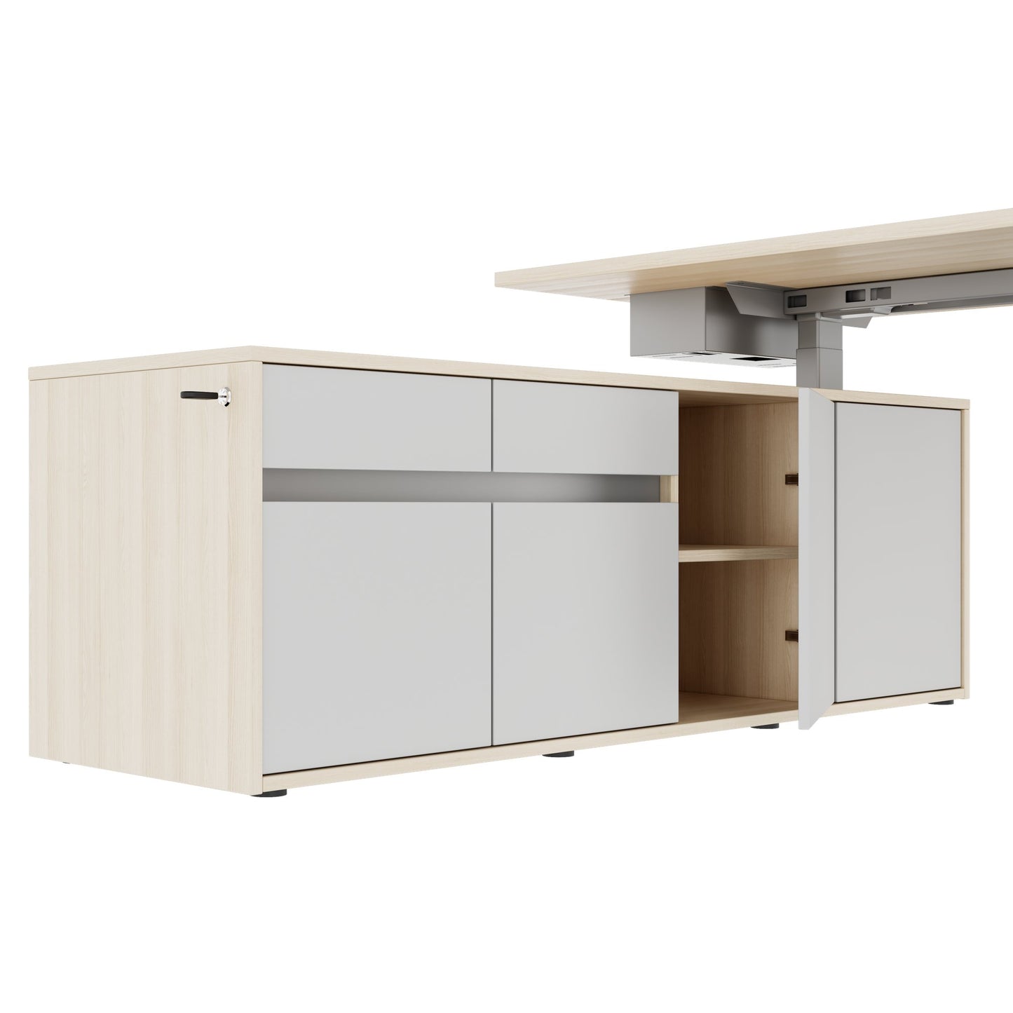 MOTION 2-Motoren-Schreibtisch mit Sideboard | Elektrisch höhenverstellbar, 2000 x 1800 mm, Sandesche