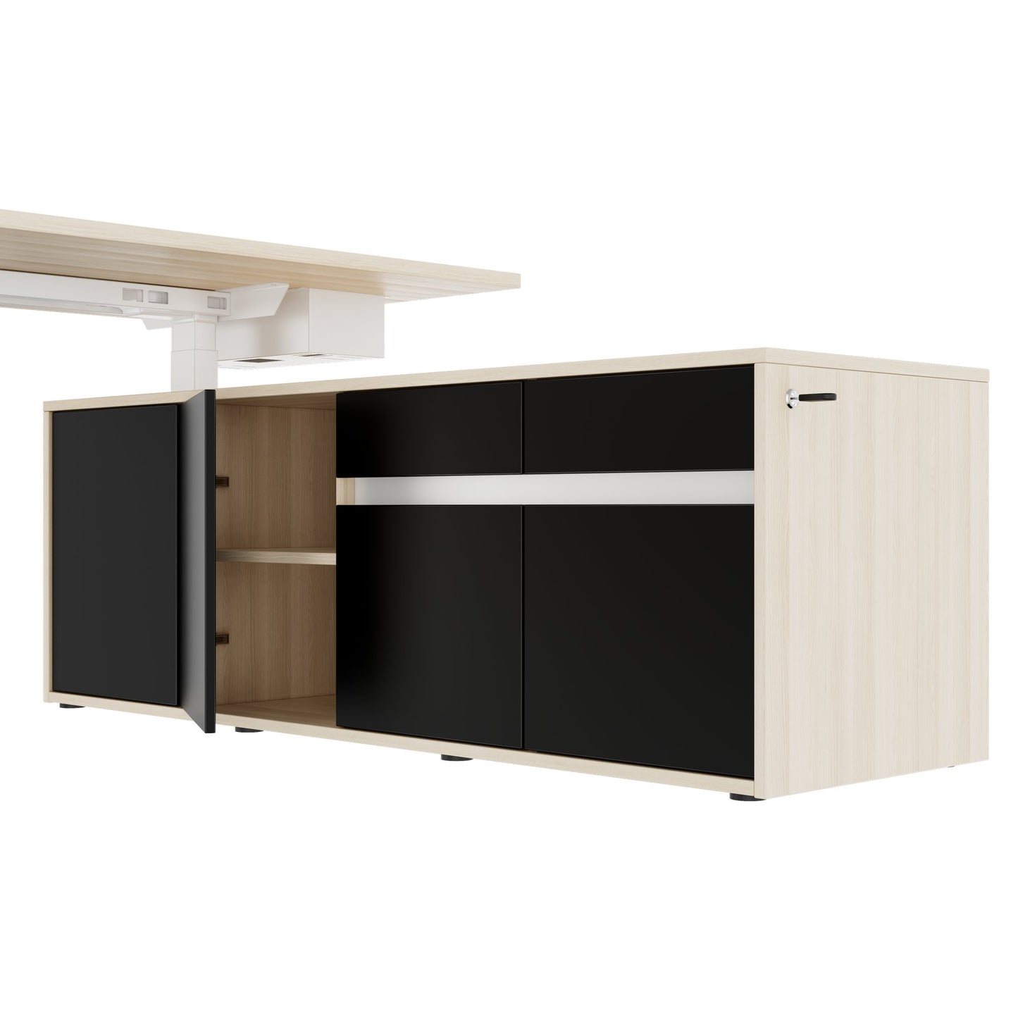 MOTION 2-Motoren-Schreibtisch mit Sideboard | Elektrisch höhenverstellbar, 2000 x 1800 mm, Sandesche