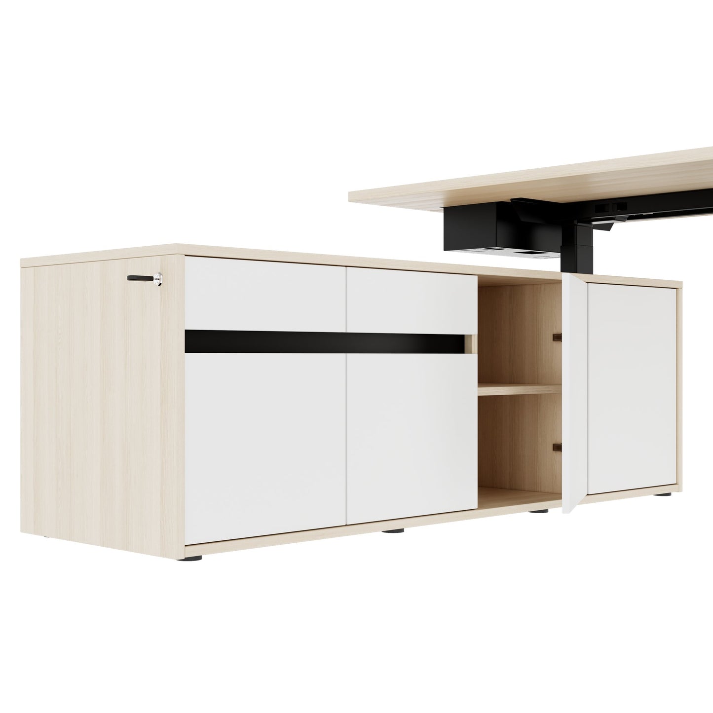MOTION 2-Motoren-Schreibtisch mit Sideboard | Elektrisch höhenverstellbar, 2000 x 1800 mm, Sandesche
