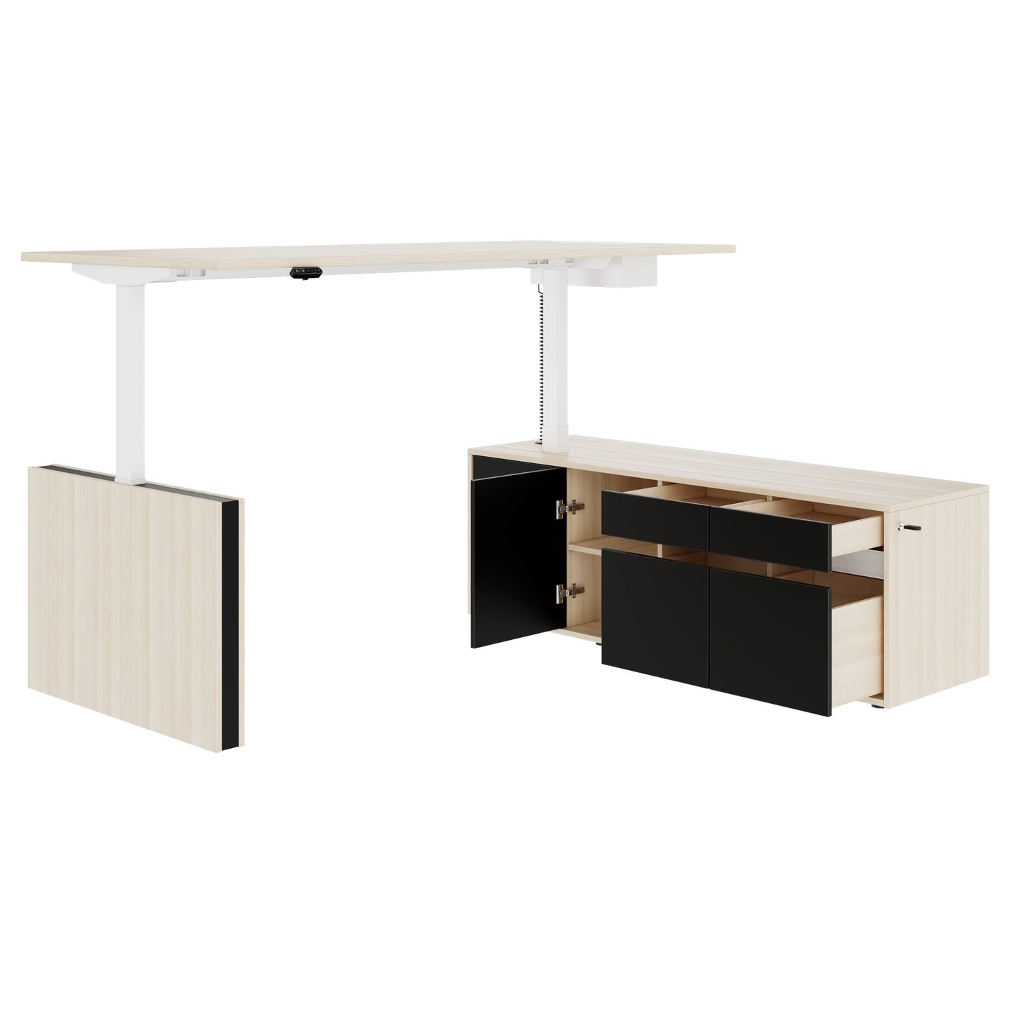 MOTION 2-Motoren-Schreibtisch mit Sideboard | Elektrisch höhenverstellbar, 2000 x 1800 mm, Sandesche
