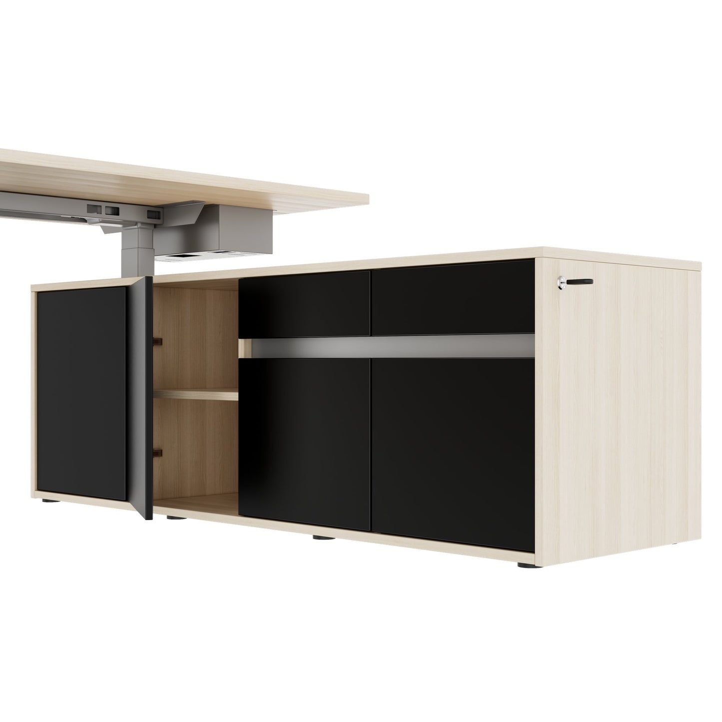 MOTION 2-Motoren-Schreibtisch mit Sideboard | Elektrisch höhenverstellbar, 2000 x 1800 mm, Sandesche