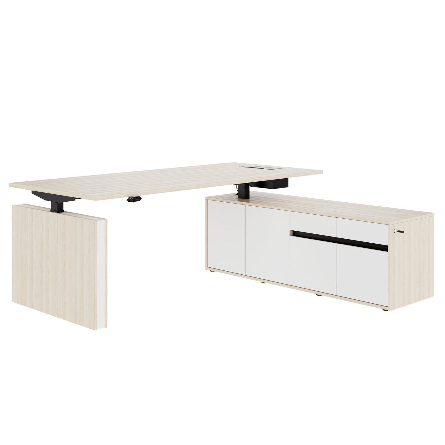 MOTION 2-Motoren-Schreibtisch mit Sideboard | Elektrisch höhenverstellbar, 2000 x 1800 mm, Sandesche