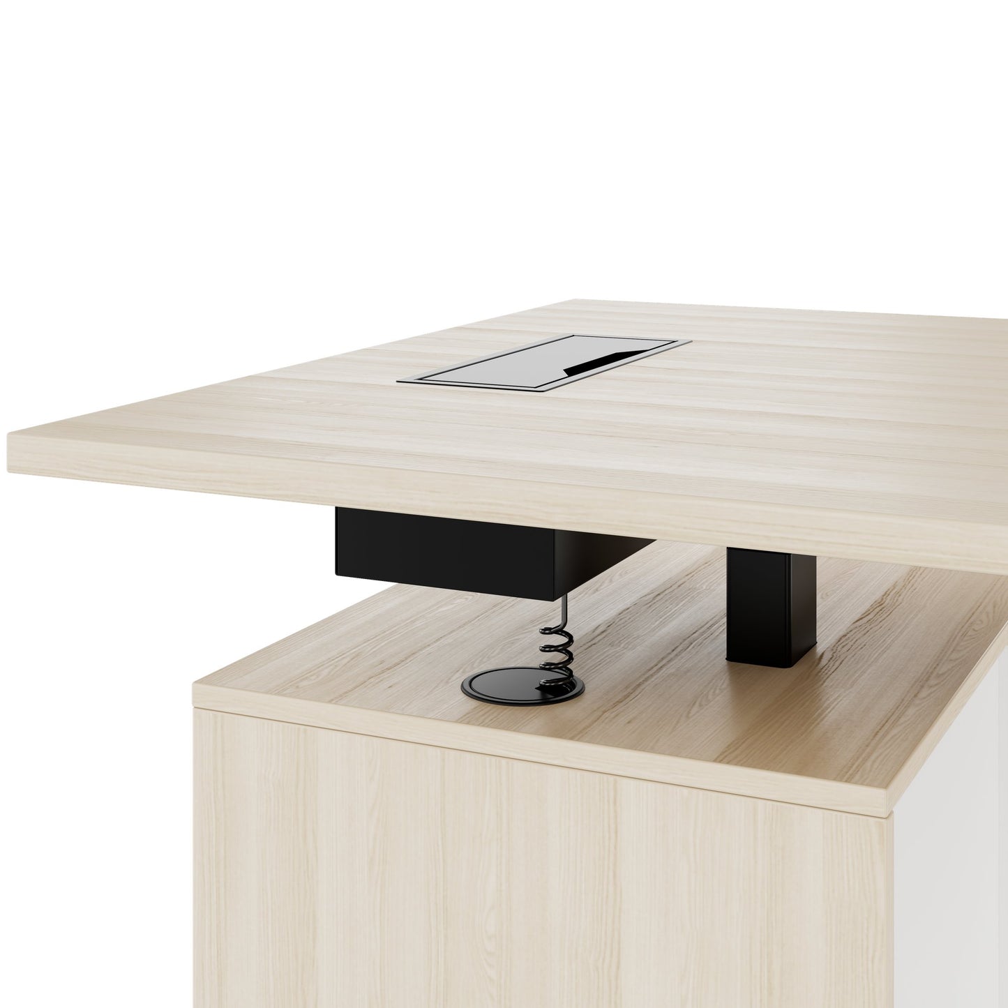 MOTION Desk a 2 motori con sideboard | Regolabile elettricamente in altezza, 2000 x 1800 mm, cenere di sabbia