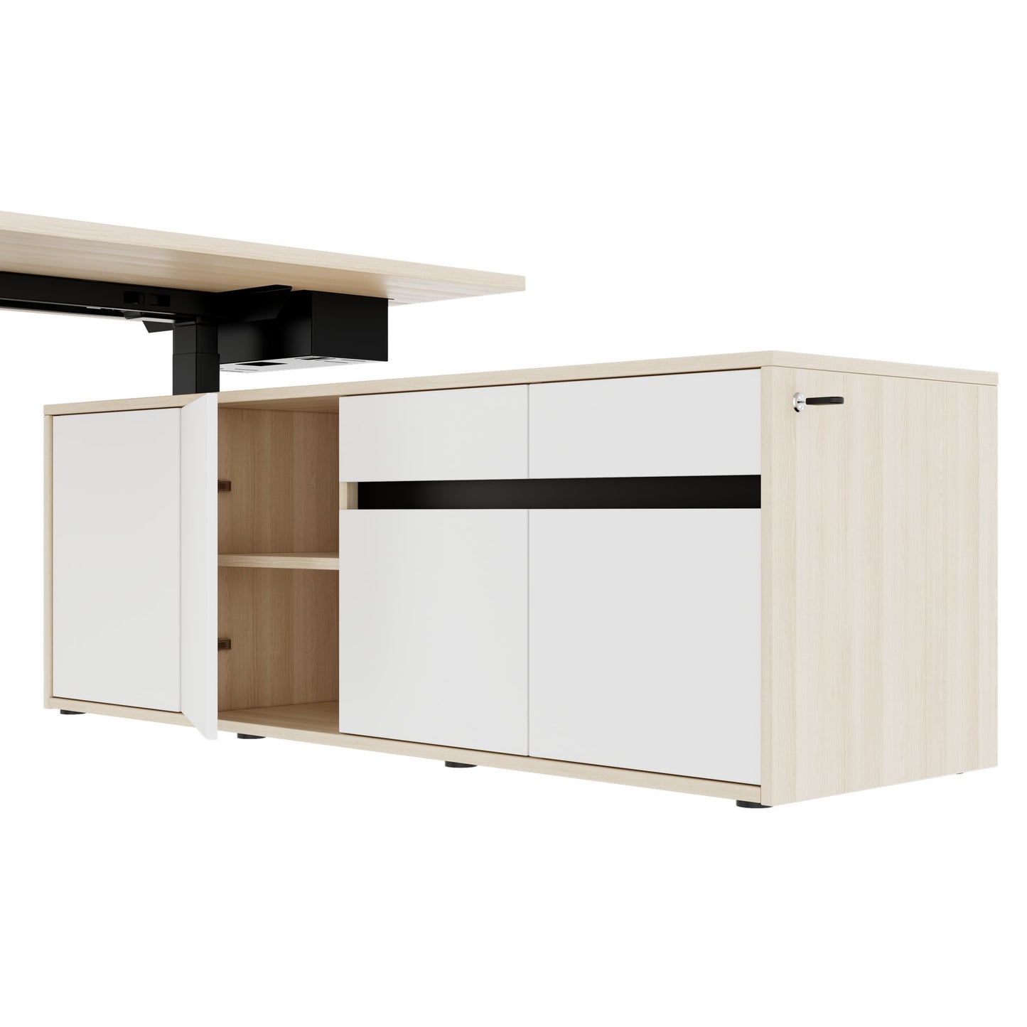 MOTION 2-Motoren-Schreibtisch mit Sideboard | Elektrisch höhenverstellbar, 2000 x 1800 mm, Sandesche