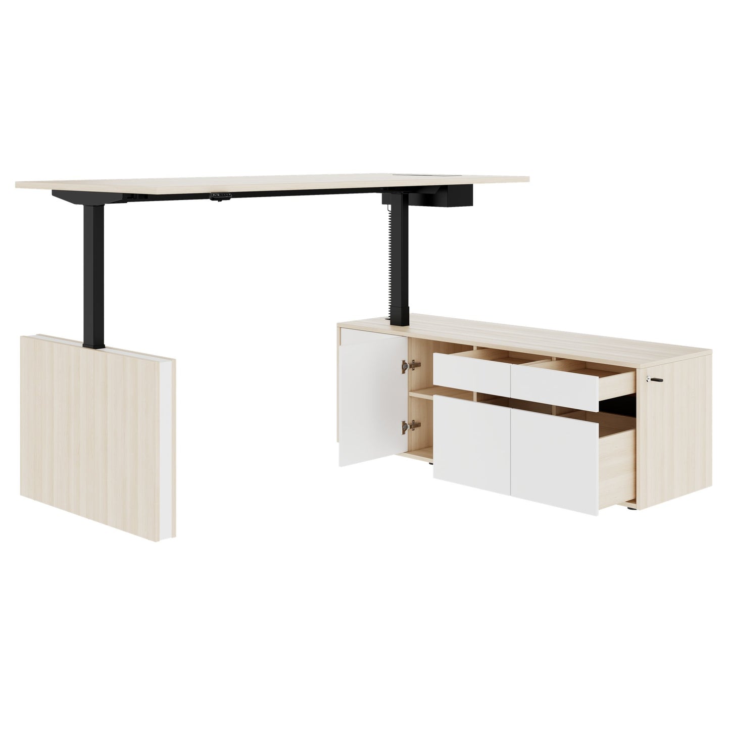MOTION 2-Motoren-Schreibtisch mit Sideboard | Elektrisch höhenverstellbar, 2000 x 1800 mm, Sandesche