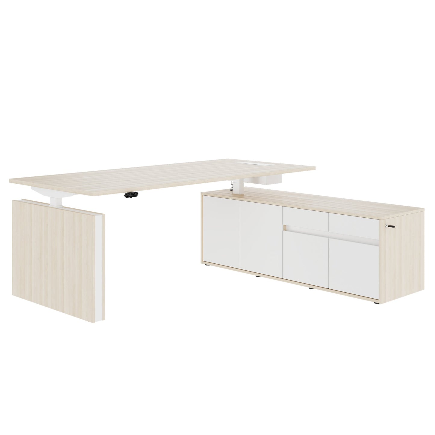 MOTION 2-Motoren-Schreibtisch mit Sideboard | Elektrisch höhenverstellbar, 2000 x 1800 mm, Sandesche