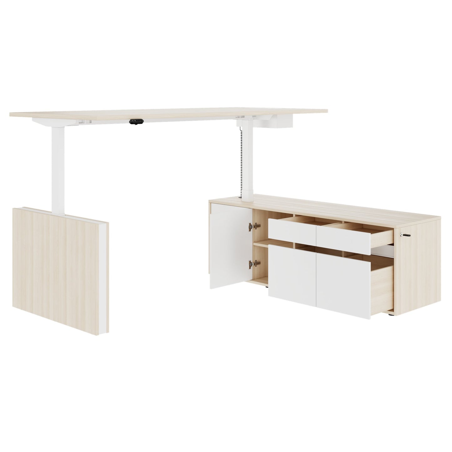 MOTION 2-Motoren-Schreibtisch mit Sideboard | Elektrisch höhenverstellbar, 2000 x 1800 mm, Sandesche