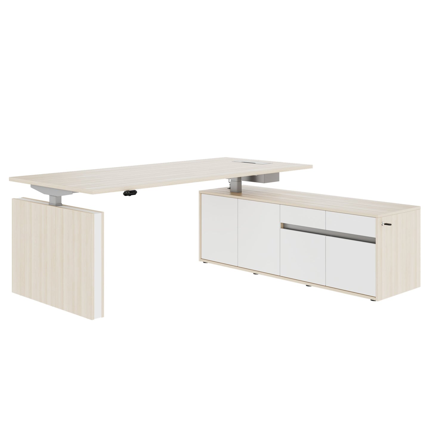 MOTION 2-Motoren-Schreibtisch mit Sideboard | Elektrisch höhenverstellbar, 2000 x 1800 mm, Sandesche