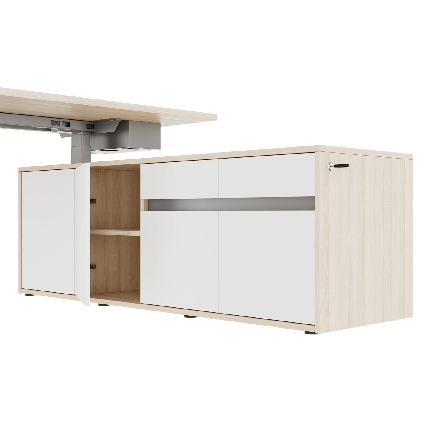 MOTION 2-Motoren-Schreibtisch mit Sideboard | Elektrisch höhenverstellbar, 2000 x 1800 mm, Sandesche