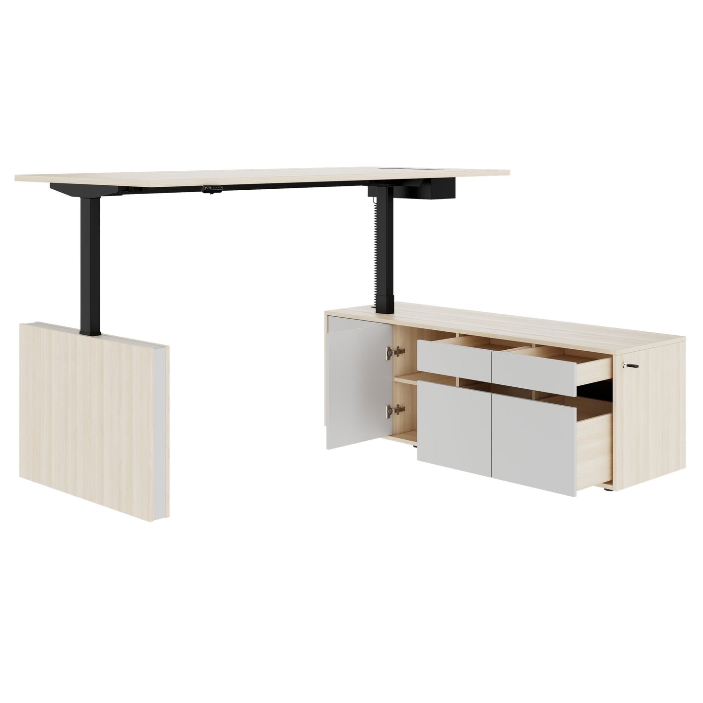 MOTION 2-Motoren-Schreibtisch mit Sideboard | Elektrisch höhenverstellbar, 2000 x 1800 mm, Sandesche