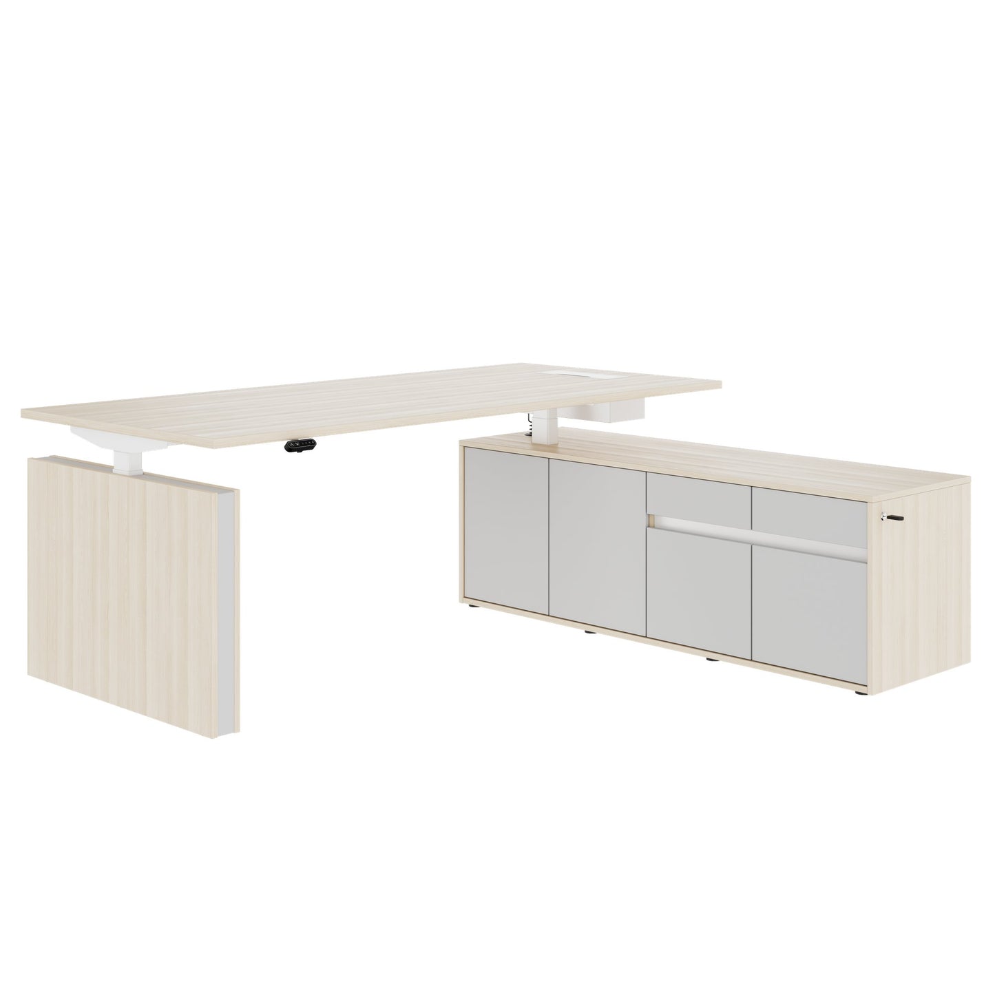 MOTION 2-Motoren-Schreibtisch mit Sideboard | Elektrisch höhenverstellbar, 2000 x 1800 mm, Sandesche