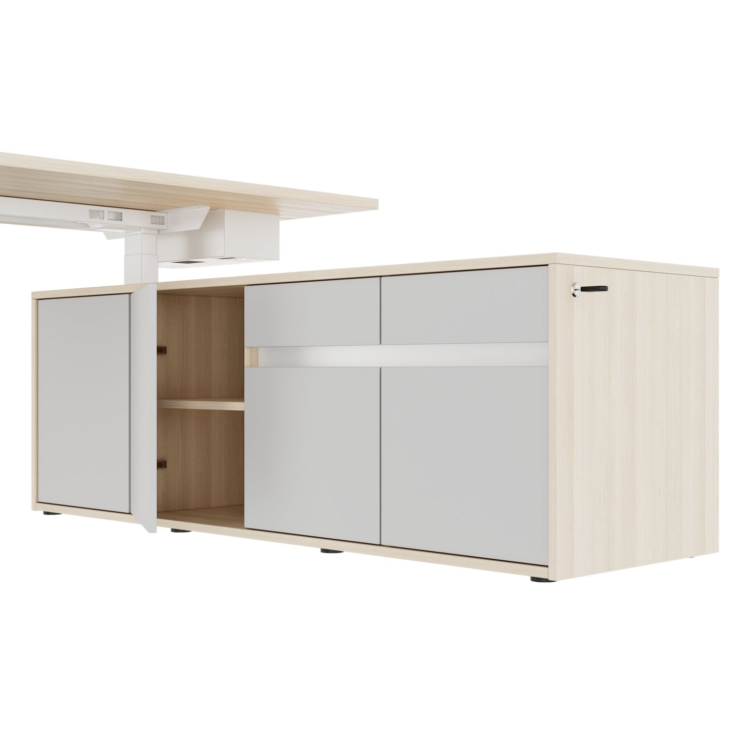 MOTION 2-Motoren-Schreibtisch mit Sideboard | Elektrisch höhenverstellbar, 2000 x 1800 mm, Sandesche